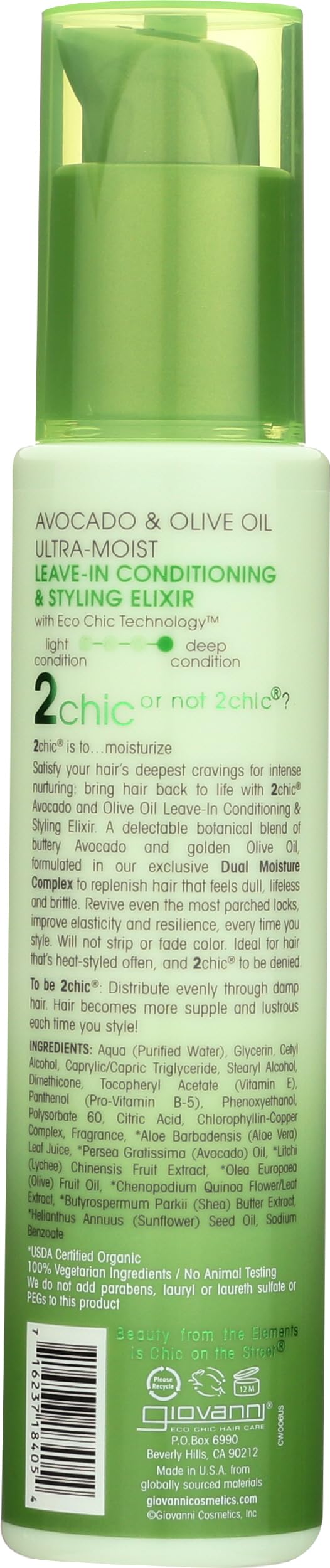 GIOVANNI 2chic Ultra-Moist Elixir: uso al aplicar para cabello húmedo y mejor peinado.