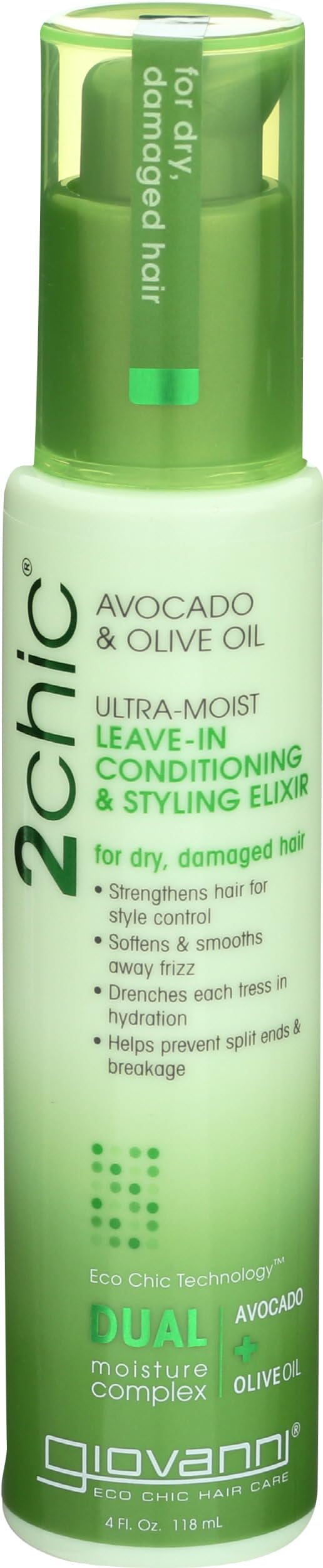 GIOVANNI 2chic Ultra-Moist Elixir, botella frontal para control del encrespado.