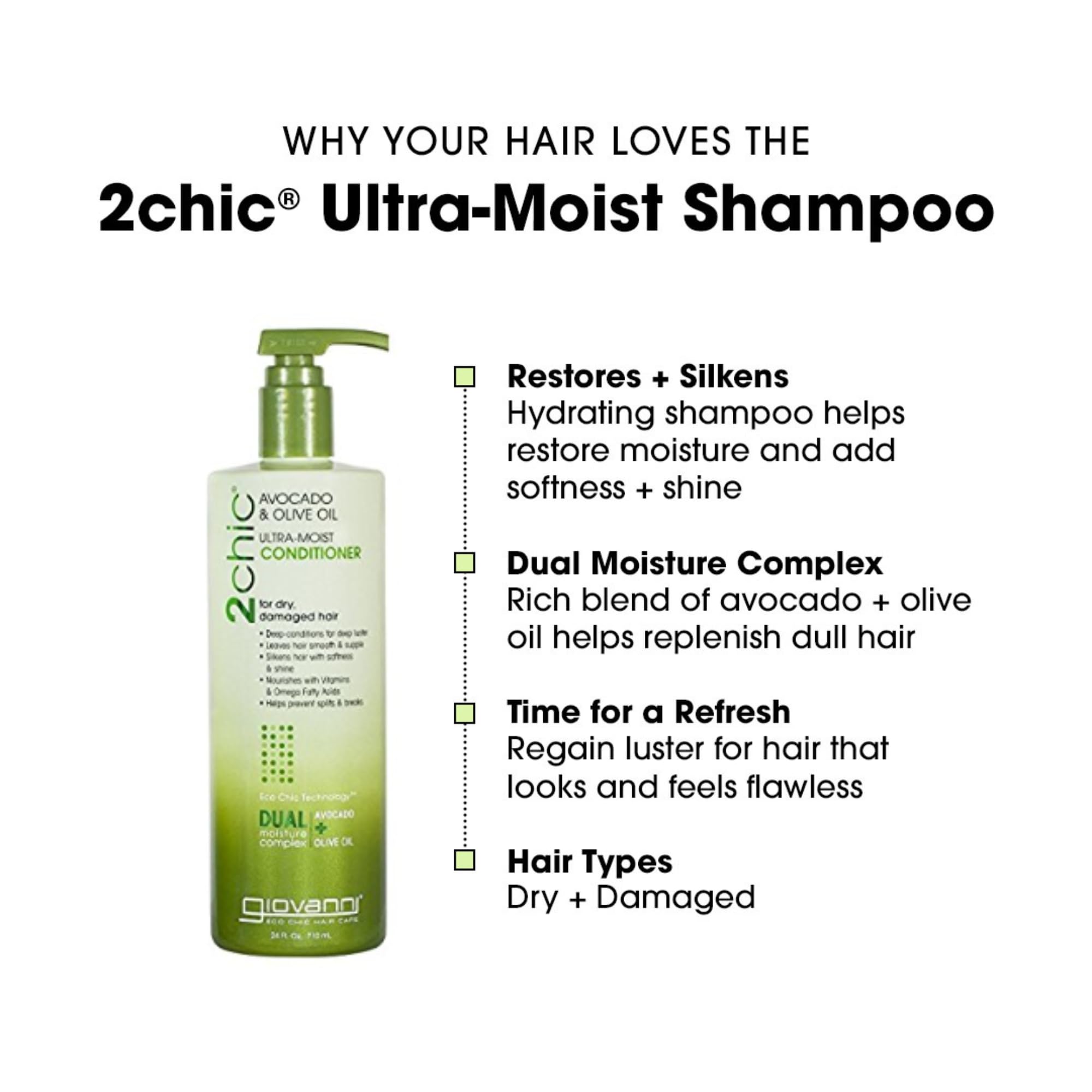 Giovanni 2Chic Ultra-Moist Olive Oil Conditioner Label emphasizes nourishing ingredients.