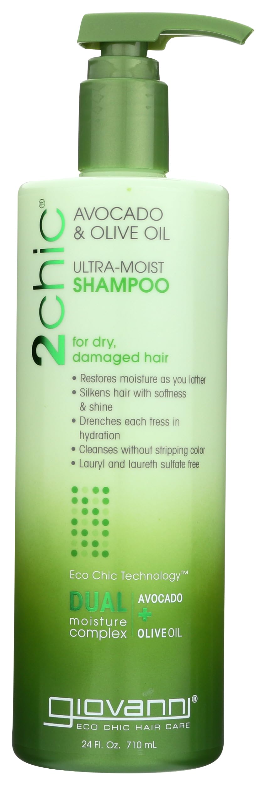GIOVANNI 2chic Ultra-Moist Shampoo en botella con aguacate y aceite de oliva, hidratación intensiva.