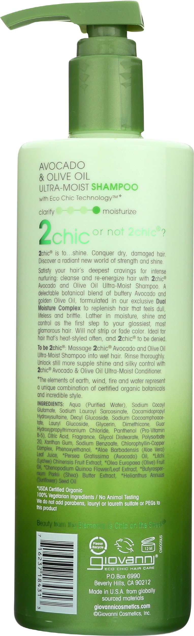 GIOVANNI 2chic Ultra-Moist Shampoo crema espumosa para limpieza suave.