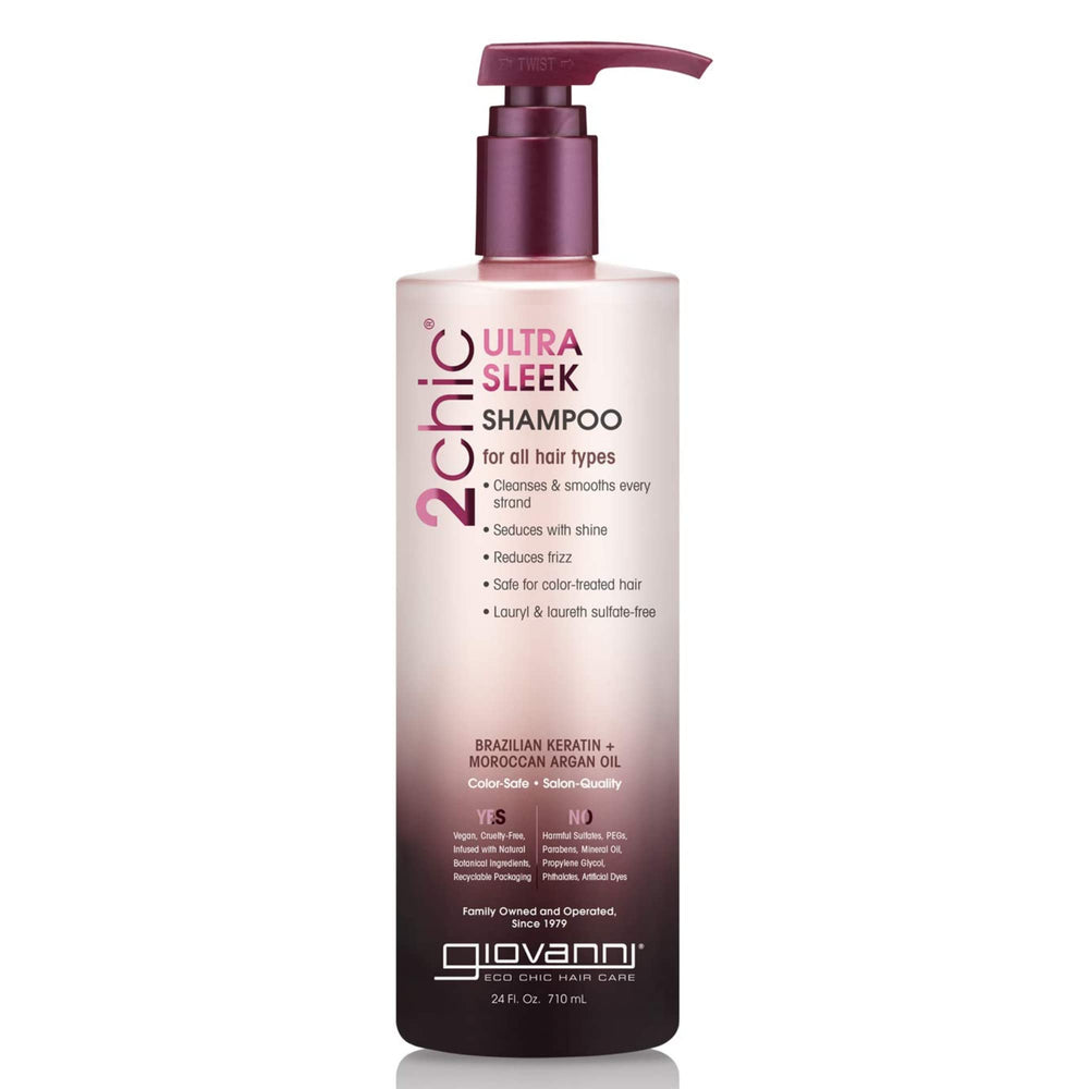 GIOVANNI 2chic Ultra-Sleek Shampoo, botella vertido, lavado suave y control del encrespamiento.