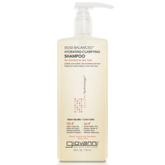 GIOVANNI 50:50 champú, botella vertiendo, hidratación suave para cabello dañado