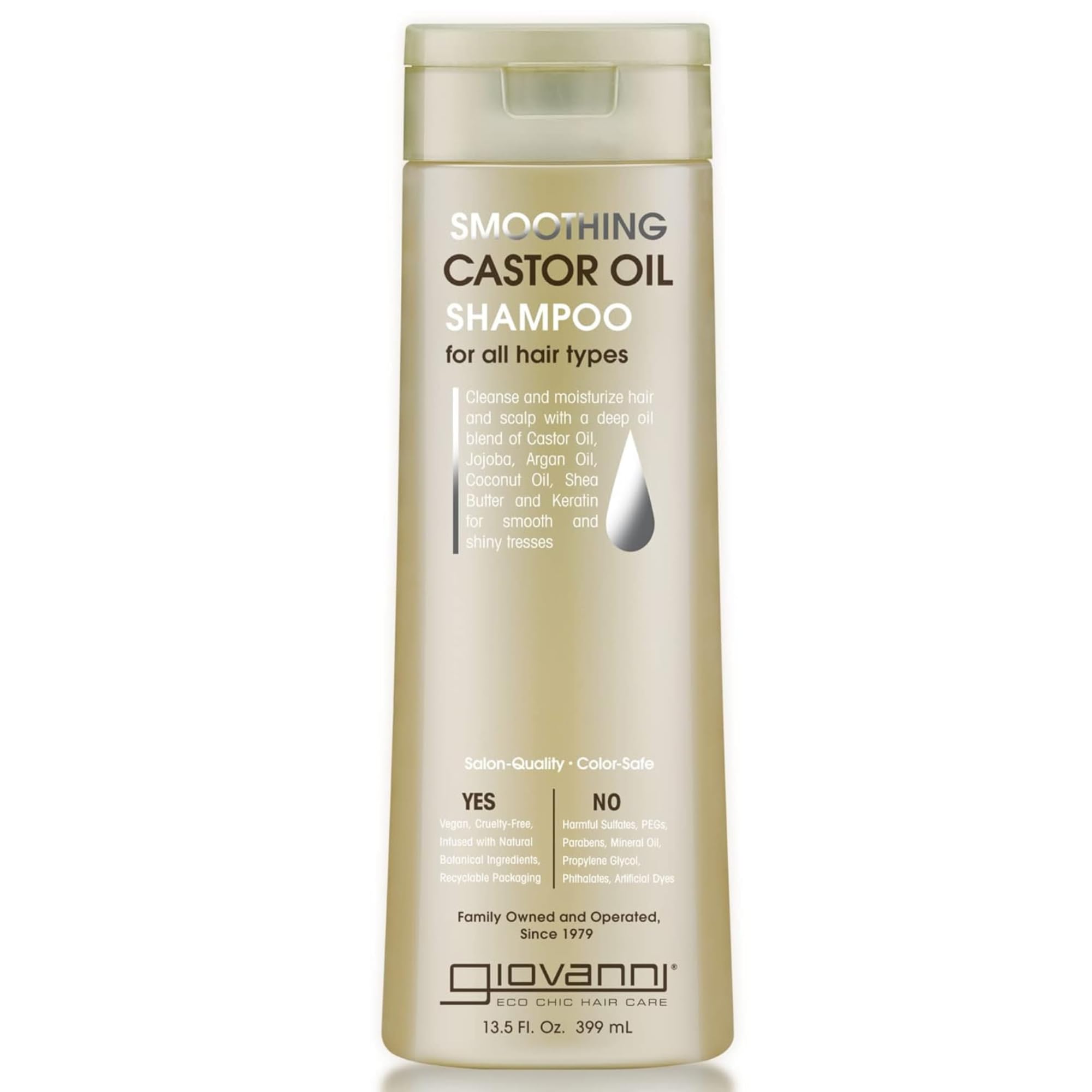 Botella de Giovanni Aceite de Ricino champú para cabello suave.