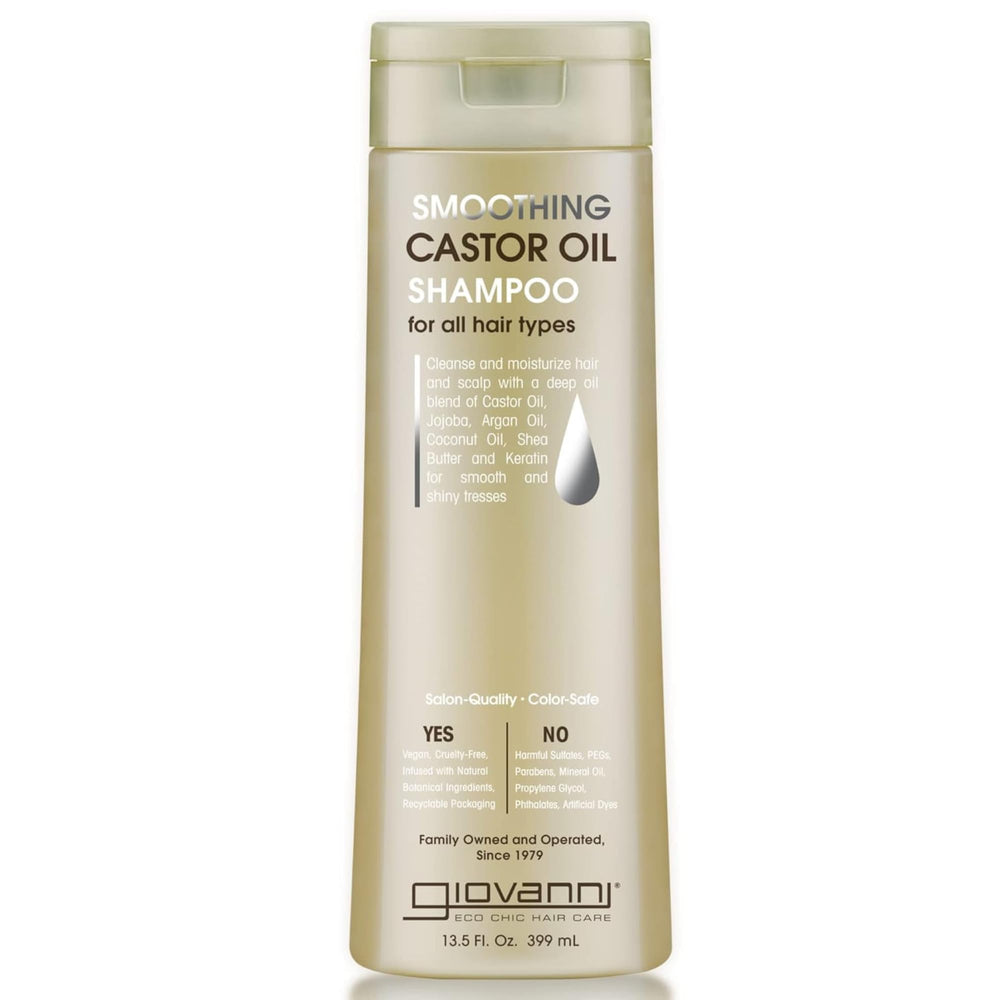 Botella de Giovanni Aceite de Ricino champú para cabello suave.