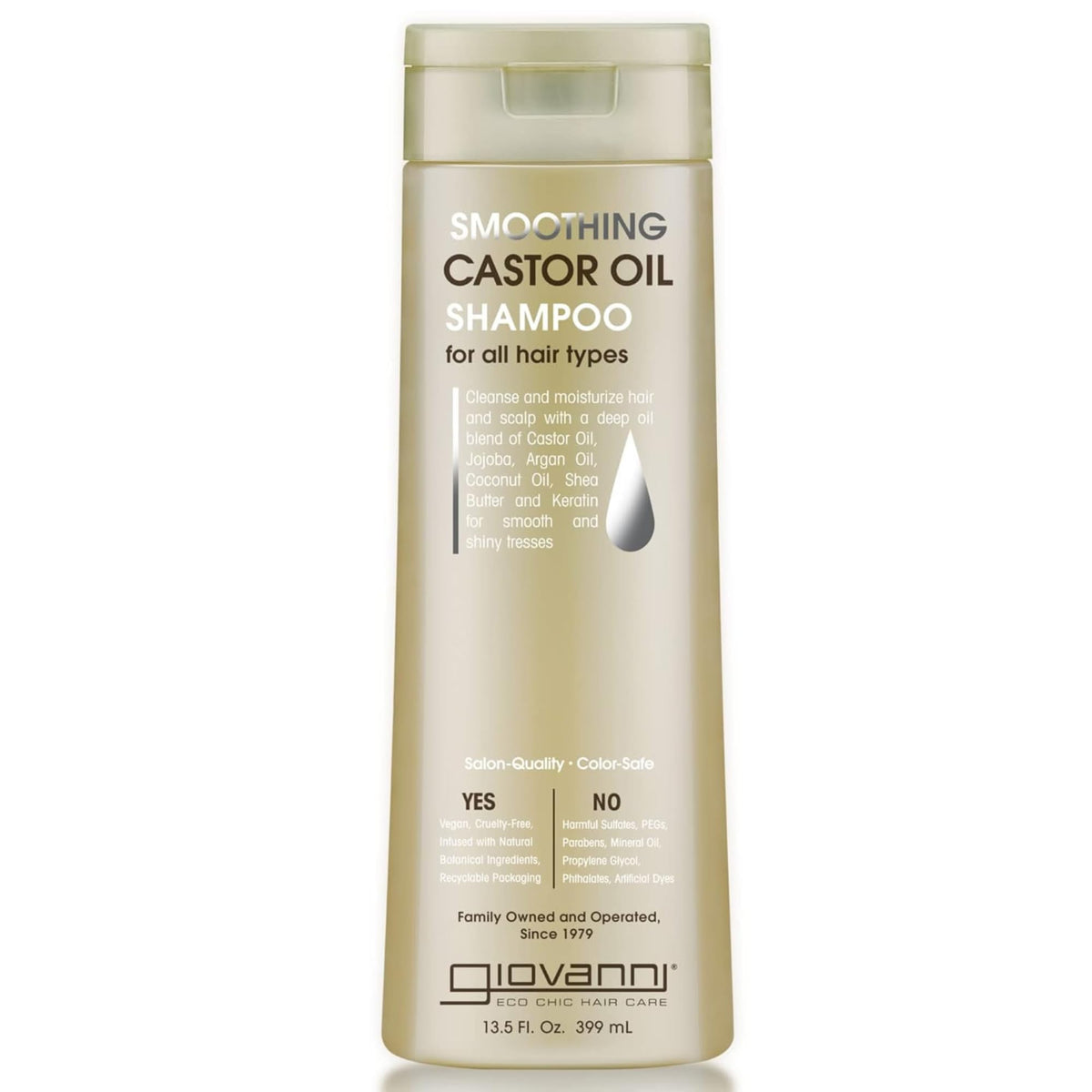 Botella de Giovanni Aceite de Ricino champú para cabello suave.