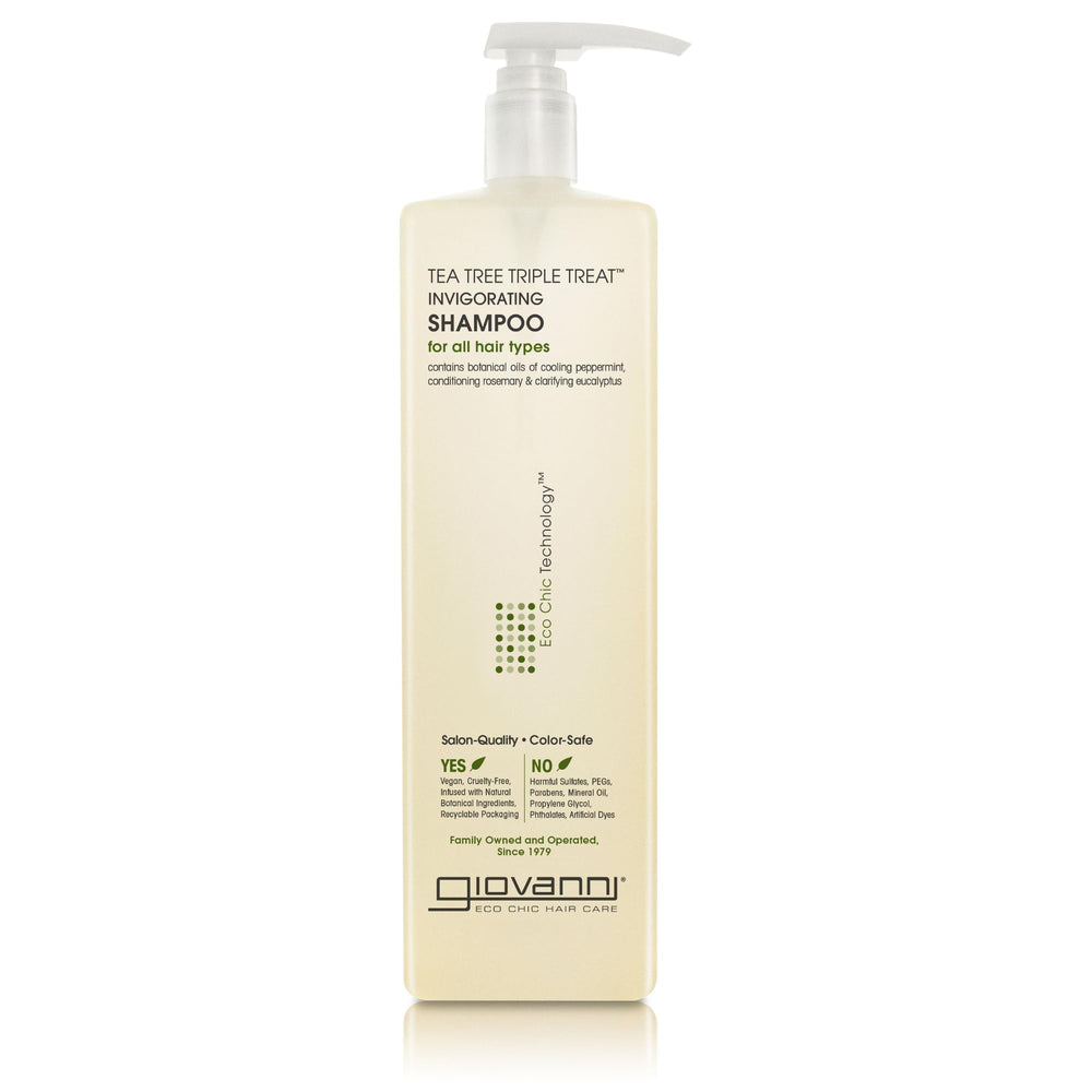 GIOVANNI Shampoo Triple de Árbol de Té, botella 24 oz, revitaliza cuero cabelludo y cabello fresco.