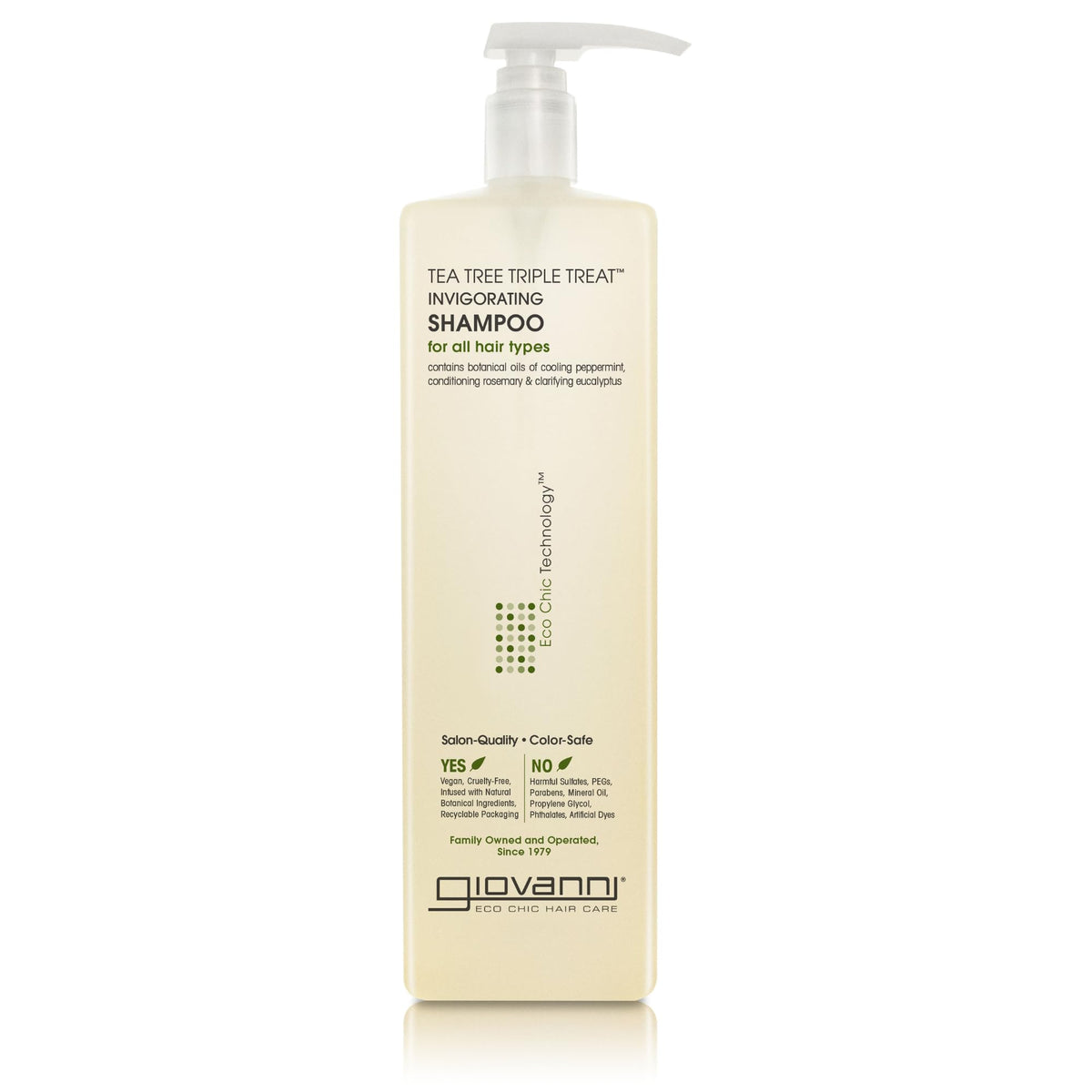 GIOVANNI Shampoo Triple de Árbol de Té, botella 24 oz, revitaliza cuero cabelludo y cabello fresco.