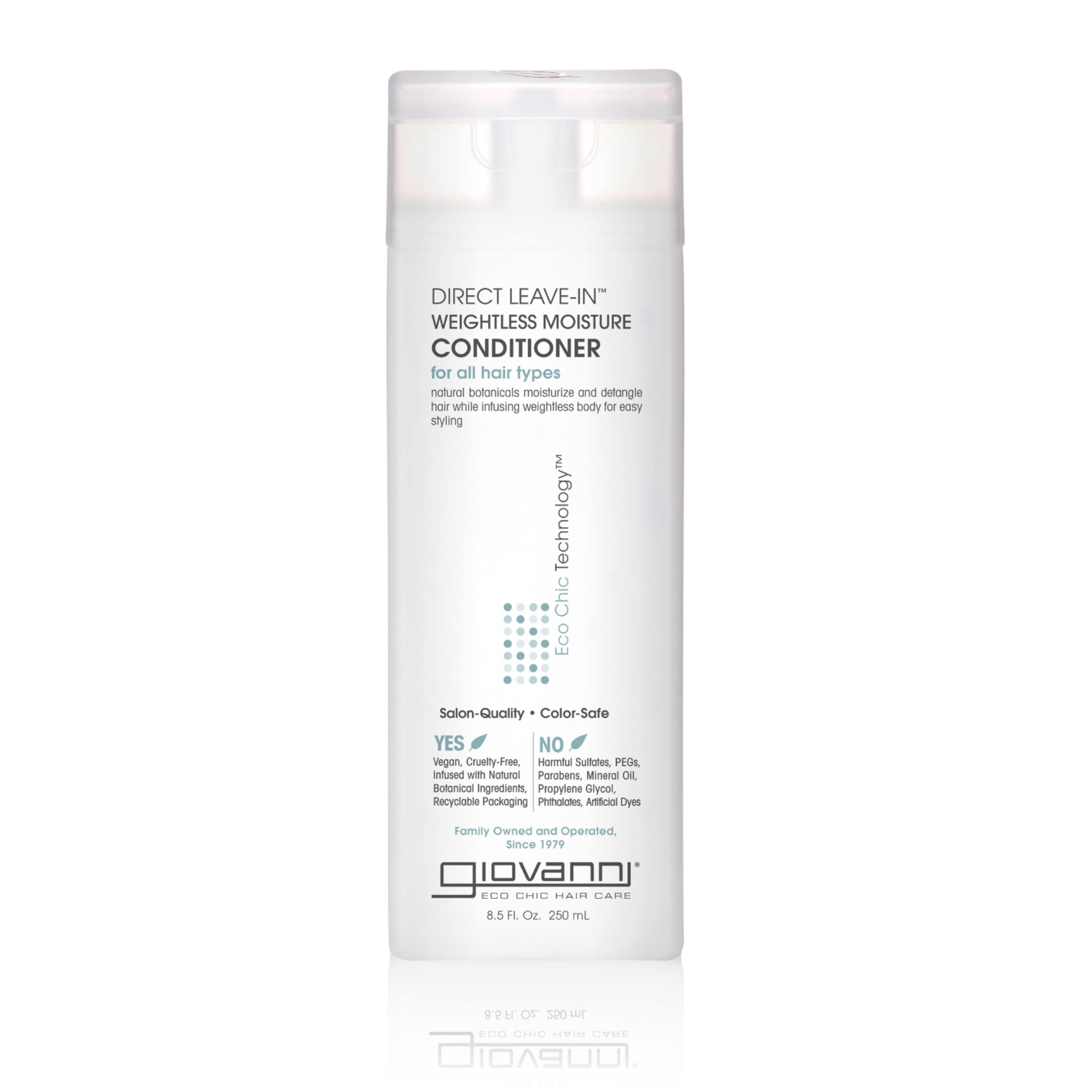 GIOVANNI Acondicionador sin enjuague: botella frontal para hidratación ligera y cabello suave