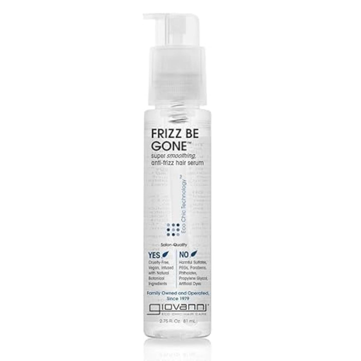 Giovanni Eco Chic Frizz Be Gone, botella elegante, control del encrespamiento y brillo suave