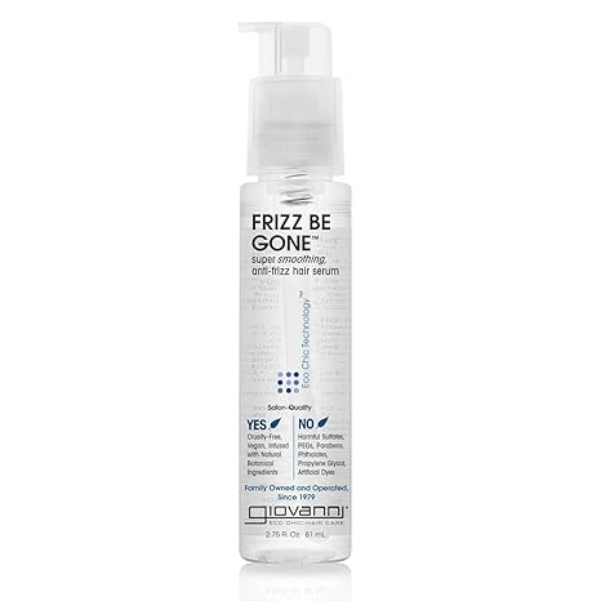 Giovanni Eco Chic Frizz Be Gone bottle front for anti-frizz control.