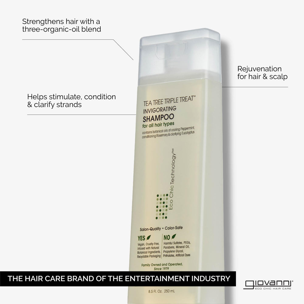 GIOVANNI champú de árbol de té Triple Treat, espuma suave para cabello limpio.