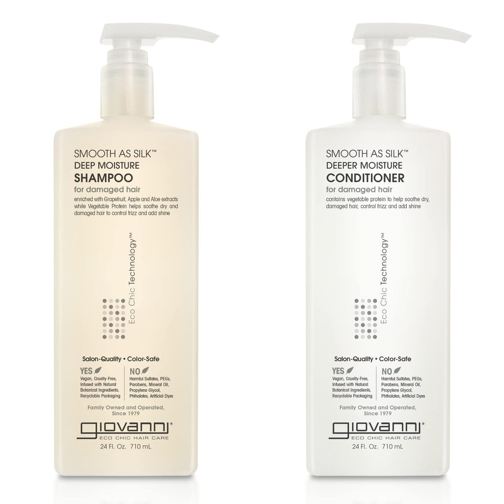 Giovanni Smooth as Silk Deeper Moisture Shampoo bottle provides gentle hydration for dry hair