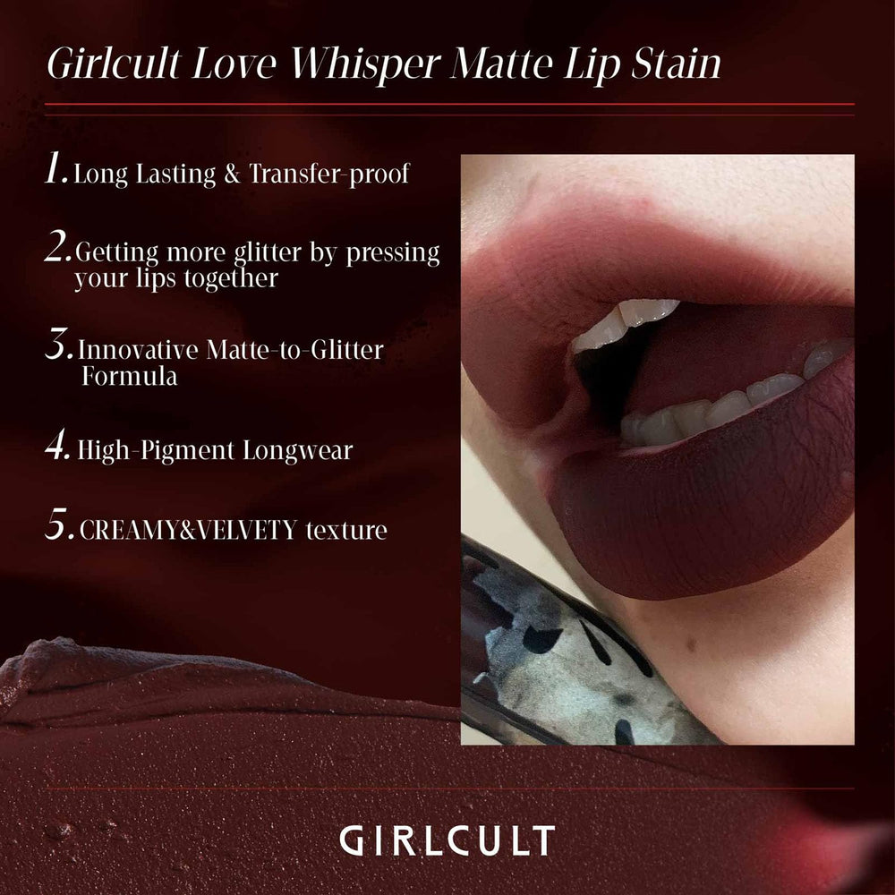 GIRLCULT Matte Lip Stain proporciona sensación de segunda piel, ligera y cómoda.