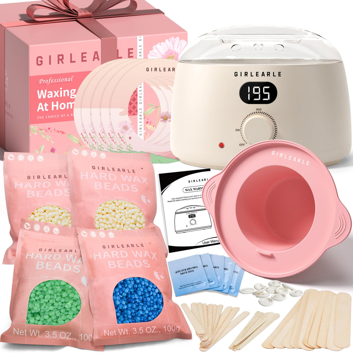 GIRLEARLE digital wax heater with LED display for precise at-home waxing