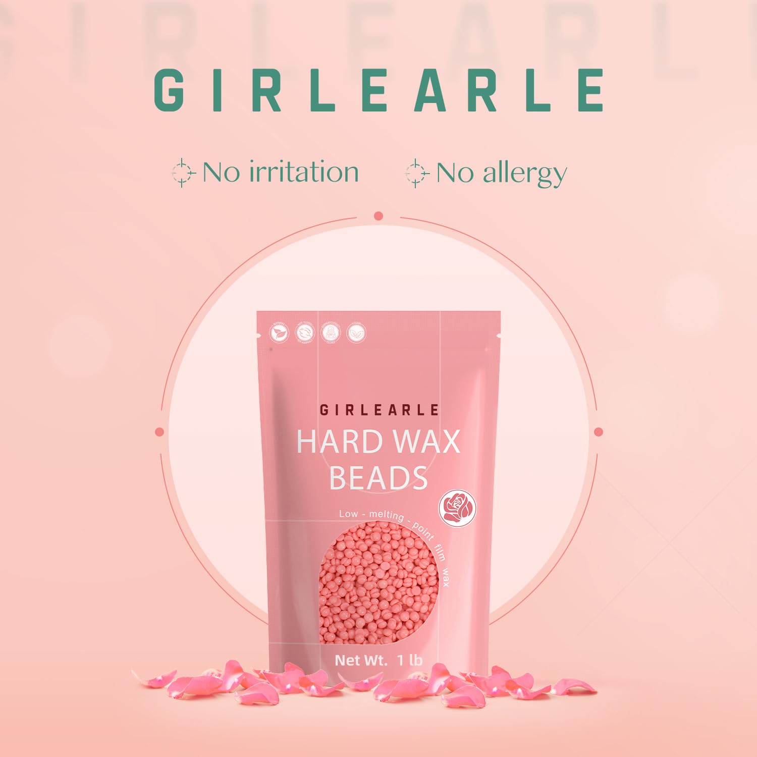 GIRLEARLE rose wax beads ideal for bikini-area waxing with gentle grip and lasting smoothness