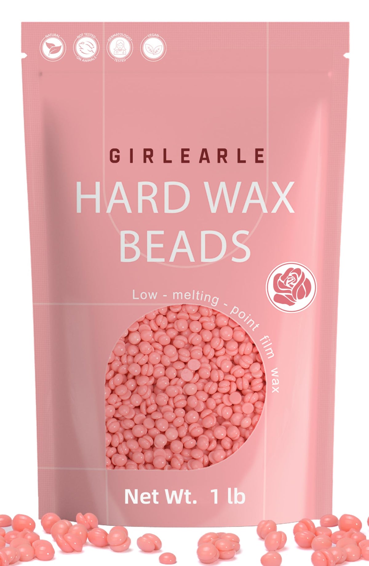 GIRLEARLE rose formula hard wax beads for full-body waxing on sensitive skin