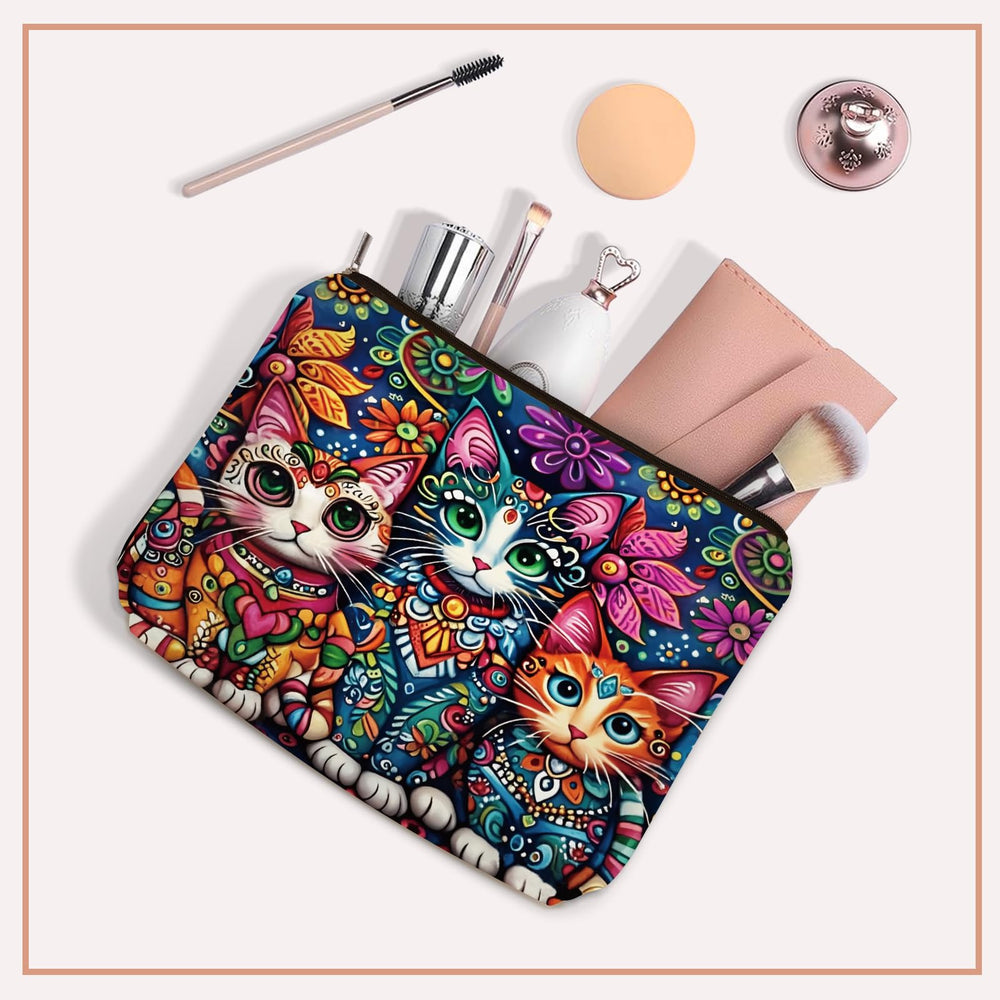 Girlly Bohemian Cat Makeup Bag linen lining adds softness and durability.