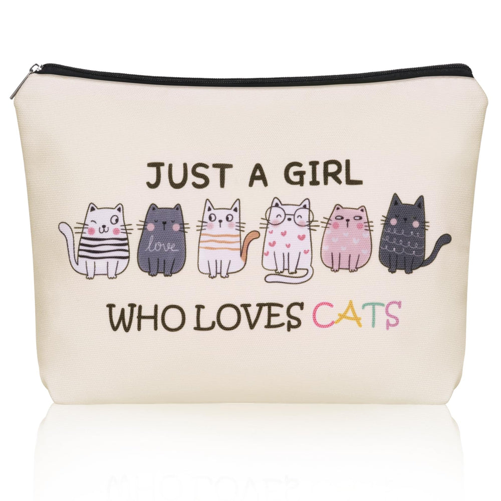 Girlly Cat Makeup Bag with cat graphic for organized cosmetics on the go.