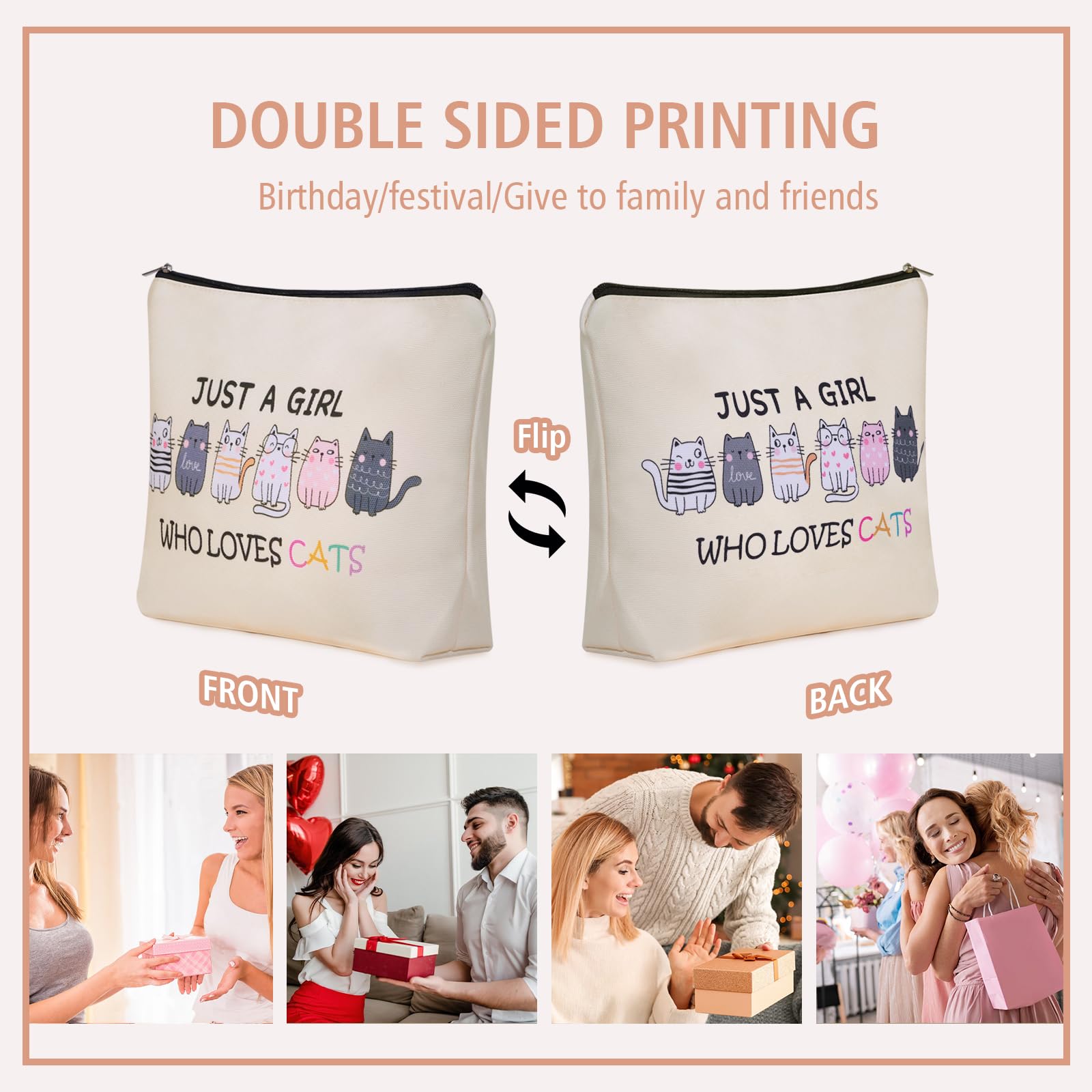 Girlly Cat Makeup Bag durable stitching withstands daily use.