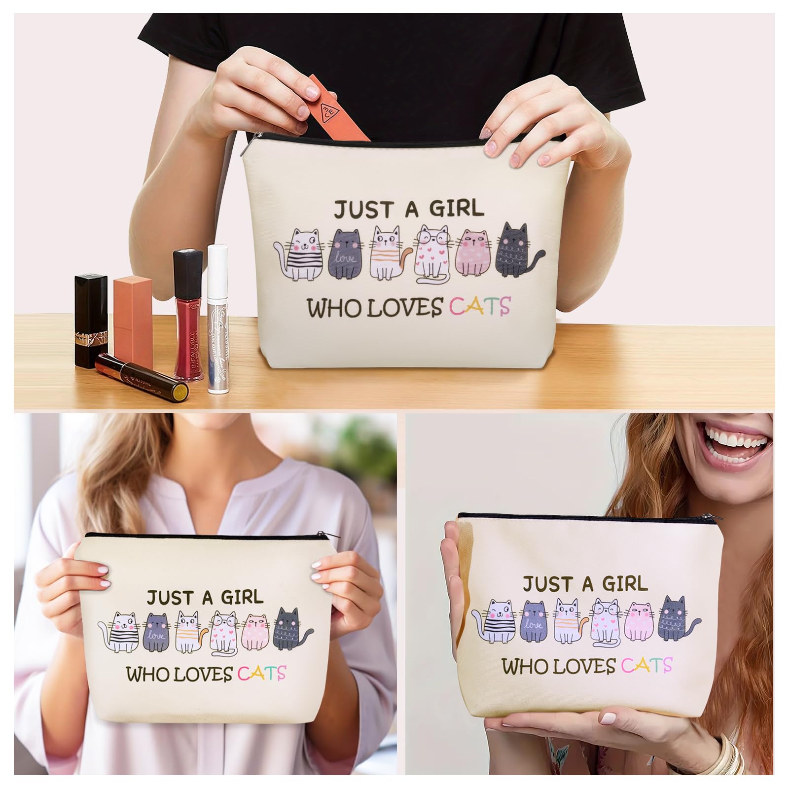Girlly Cat Makeup Bag compact size fits in handbags and purses.