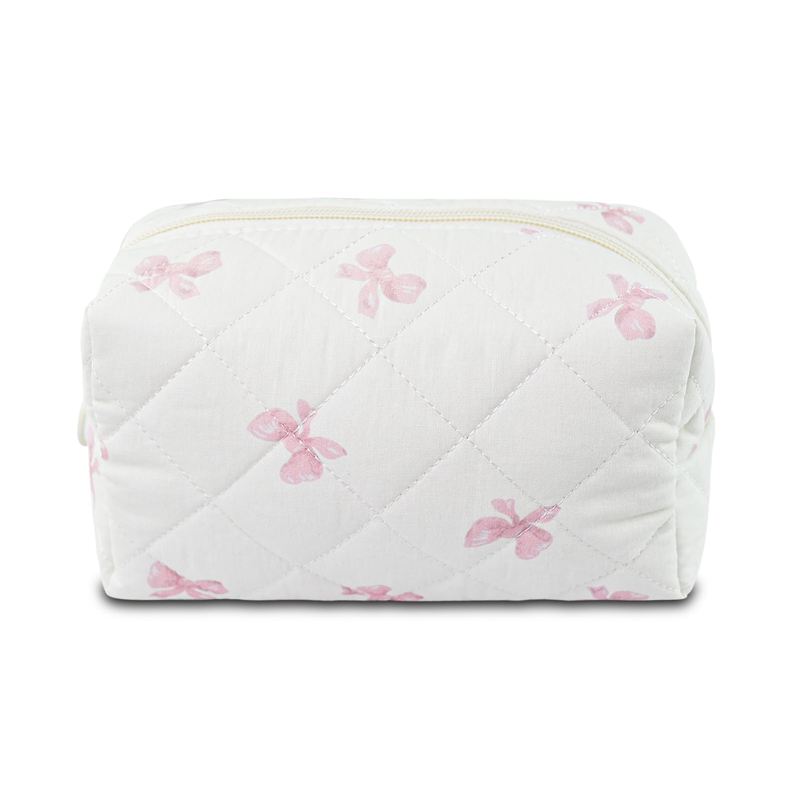 GISMTR quilted makeup bag with floral pattern, soft cotton and roomy interior for cosmetics