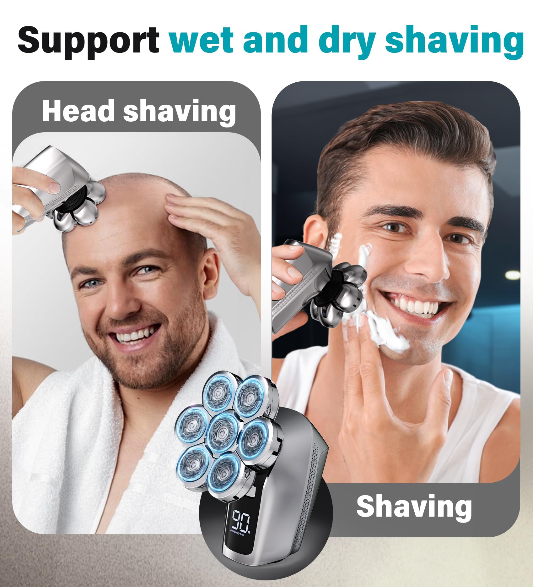 Gisaae IPX7 shower use image demonstrates wet or dry shaving for convenience.