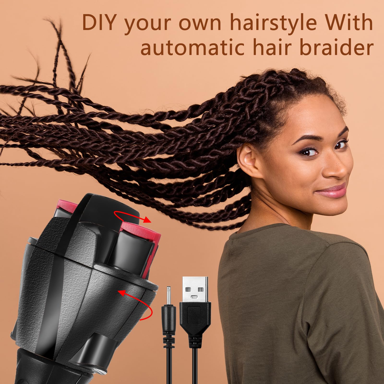 Gisafai automatic hair braider side view highlighting compact travel-friendly design.