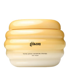 Gisou Honey Gloss Ceramide Therapy Mask bottle delivering rich hydration for glossy hair.