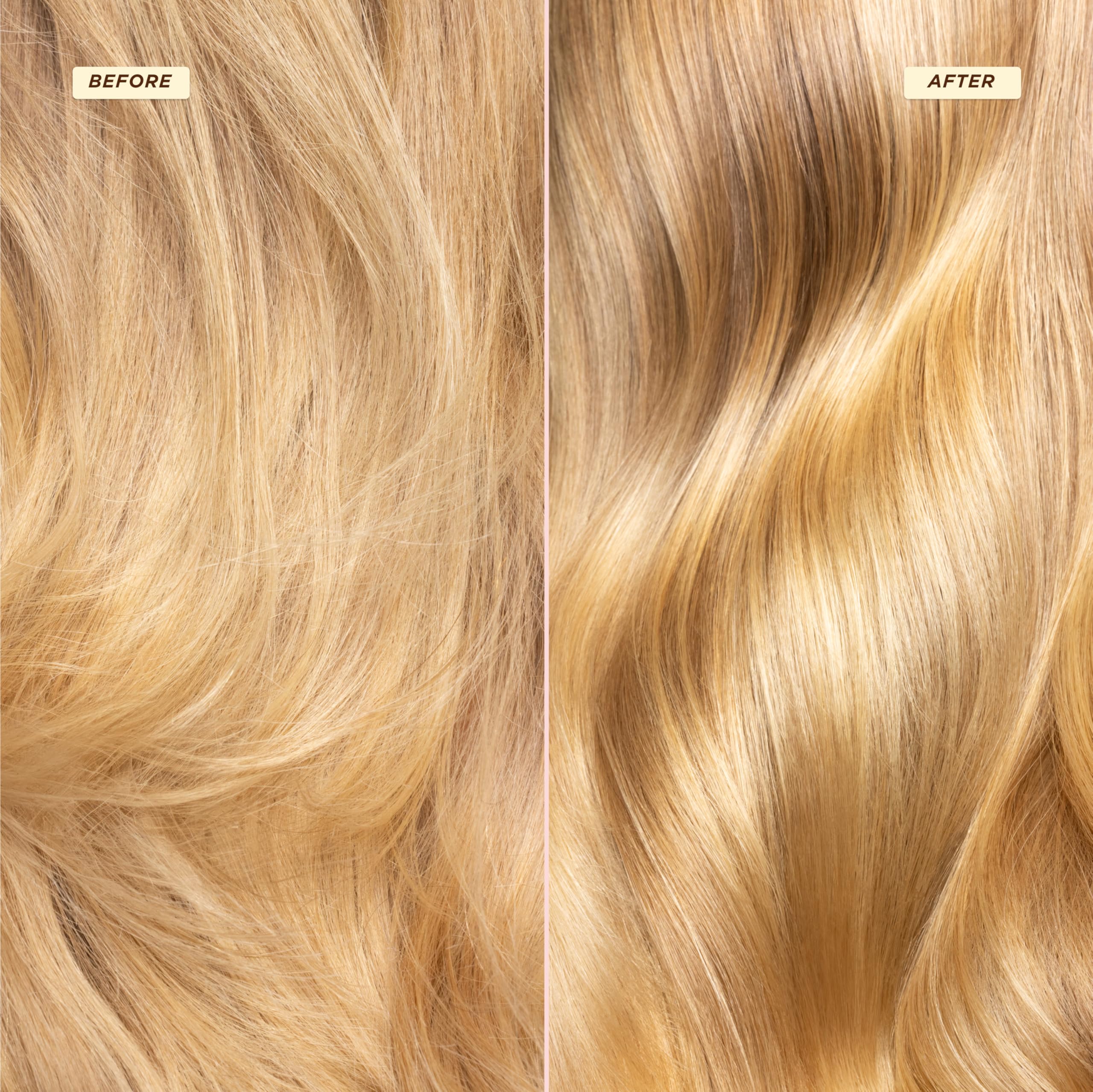 Gisou Honey Gloss Ceramide Therapy Mask before-and-after concept shows smoother hair.