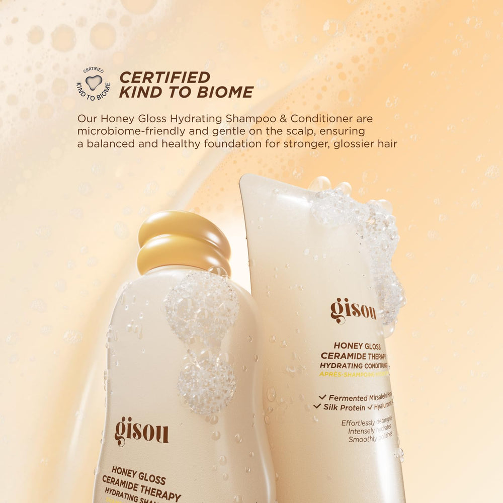 Rich lather and smooth texture of Gisou Honey Gloss Ceramide Therapy Shampoo.