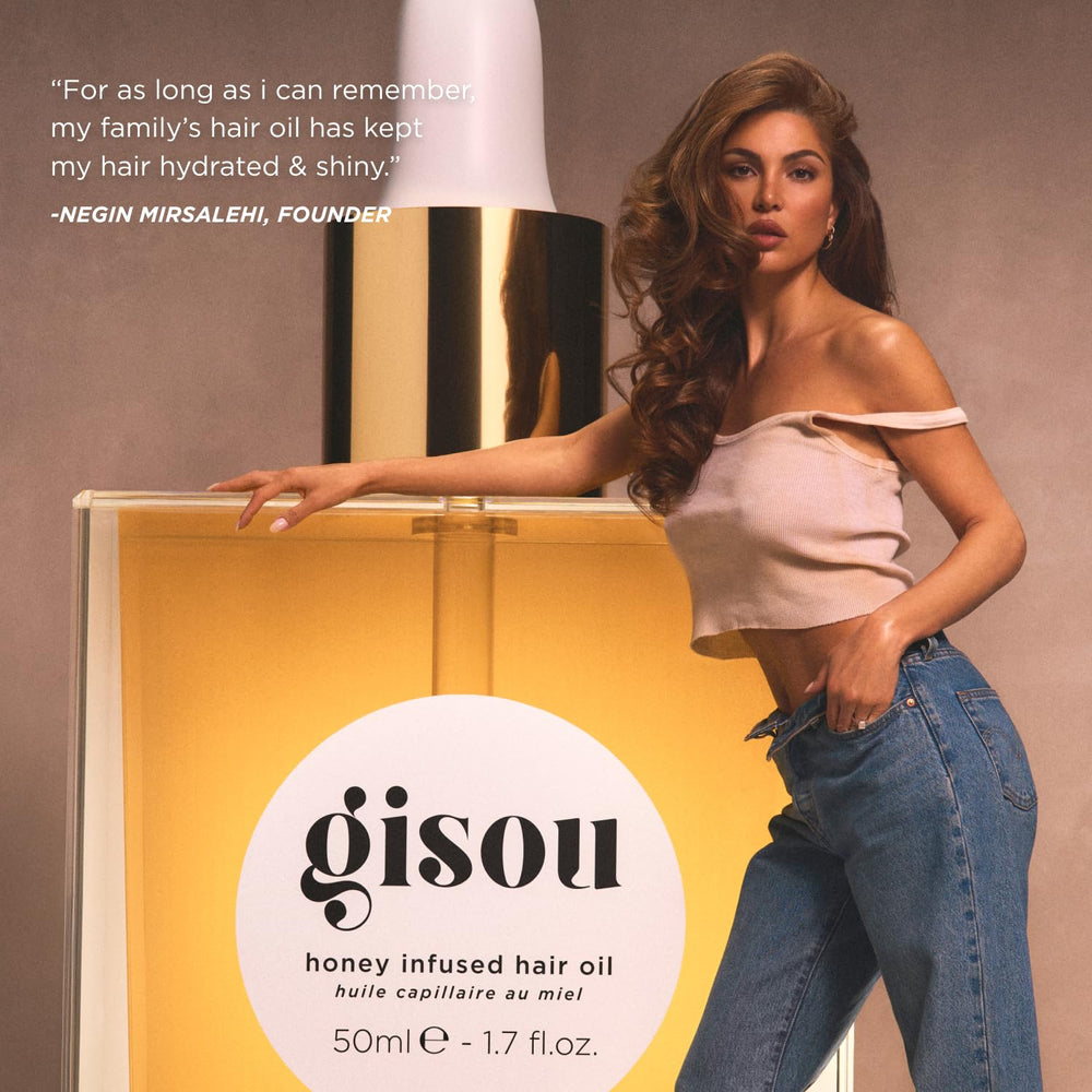 Gisou Honey Infused Hair Oil Mini amber bottle emphasizes premium care.