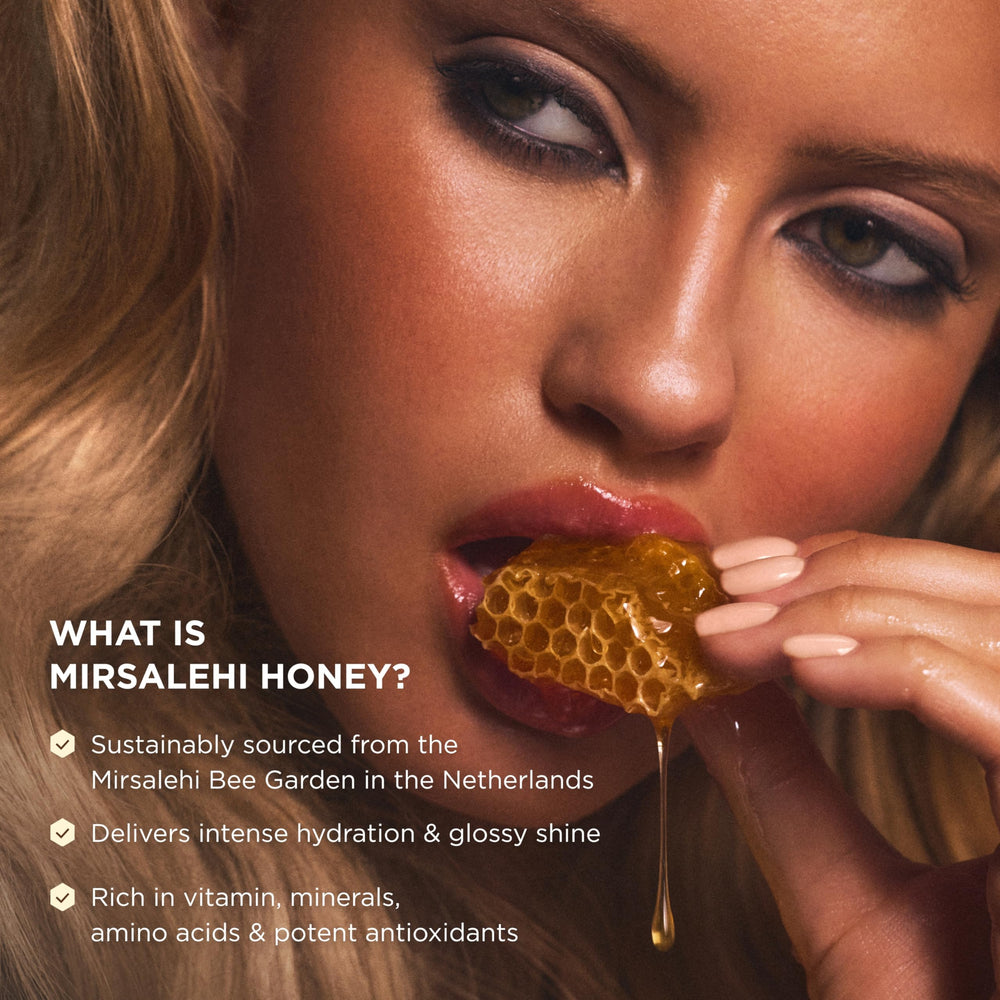 Gisou Honey Infused Hair Oil Mini soft glow hints at healthy shine.