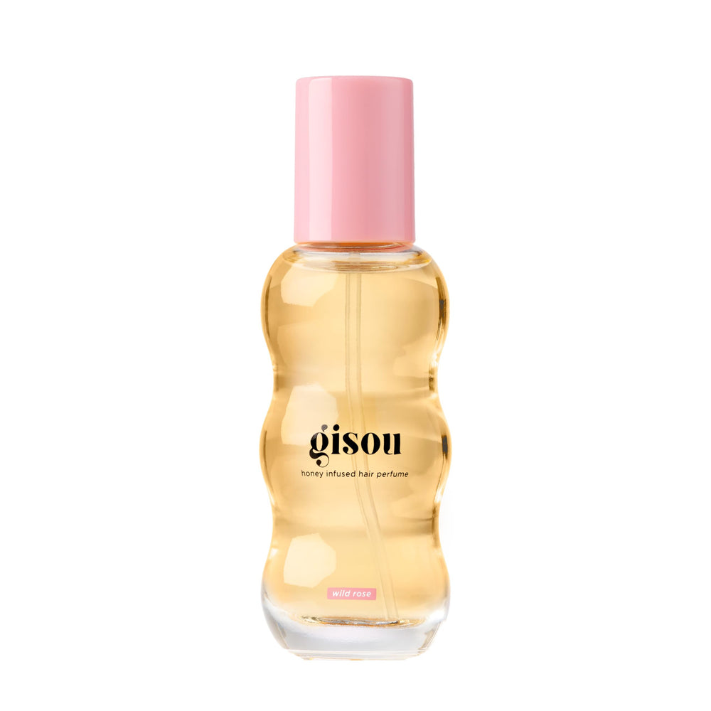 Gisou Honey Infused Hair Perfume Wild Rose bottle delivers hydrating shine
