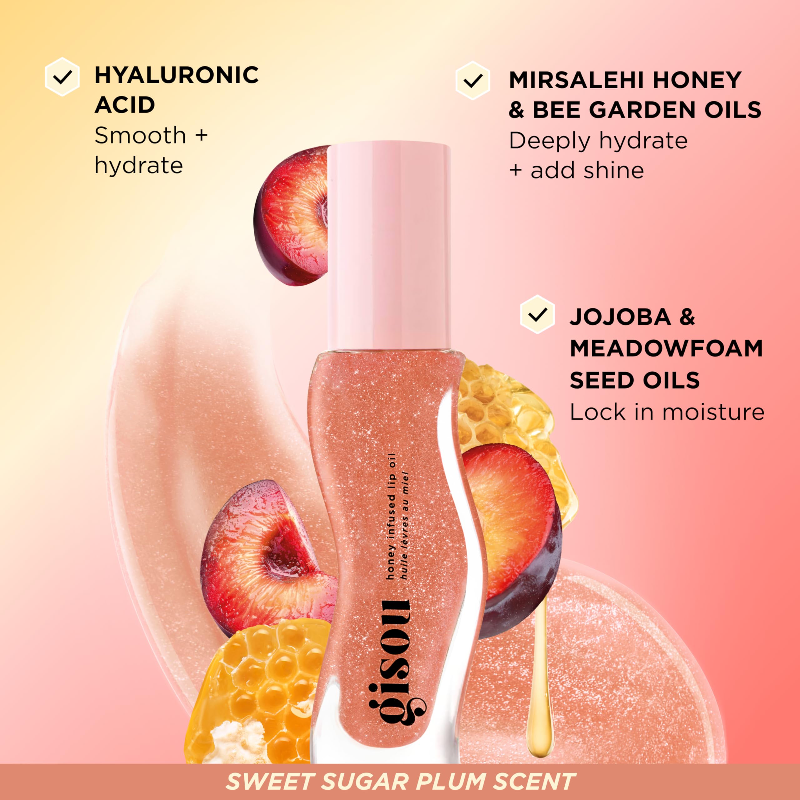 Gisou packaging in Glazed Plum highlights premium natural ingredients.
