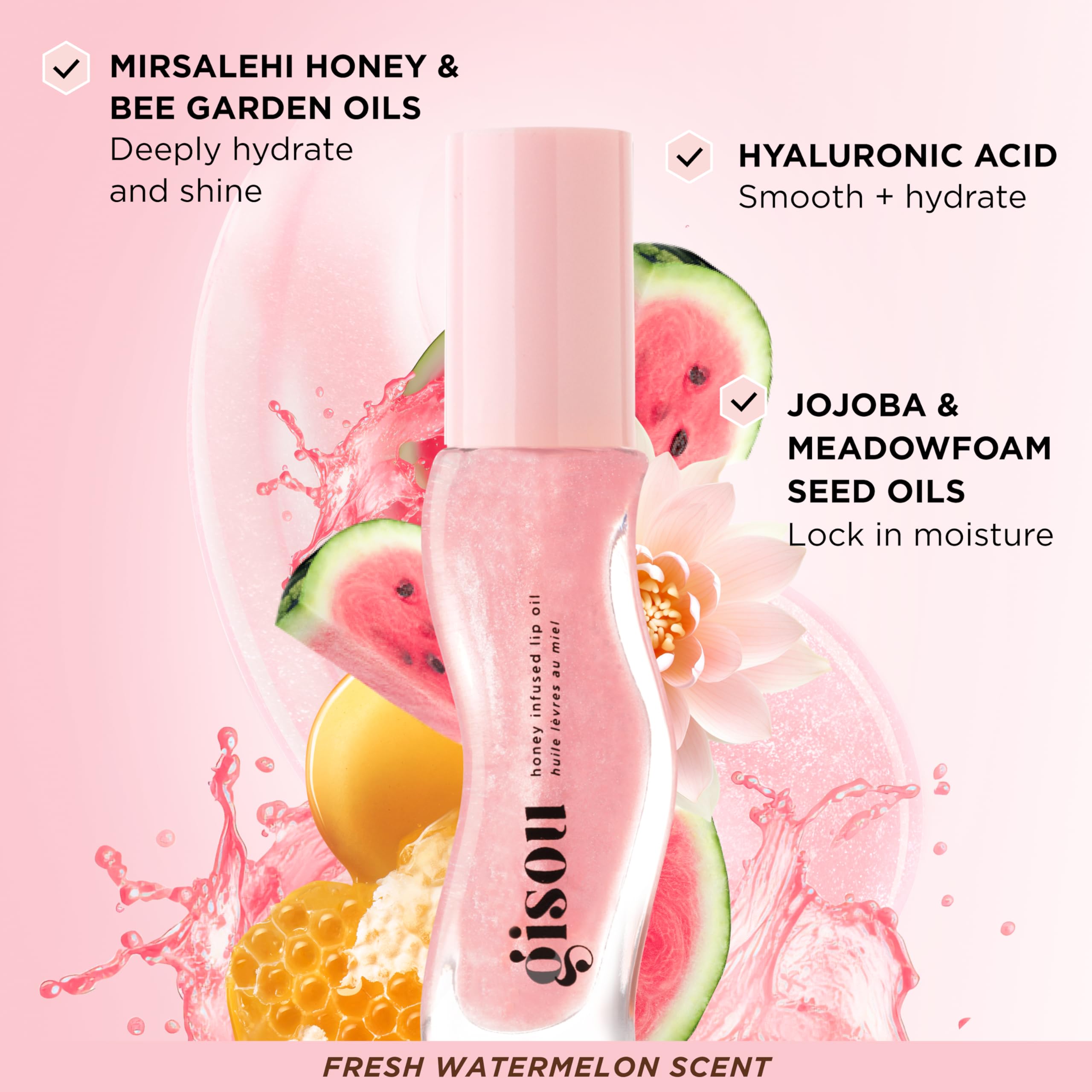 Watermelon Sugar shade swatch showing juicy, hydrating shine.