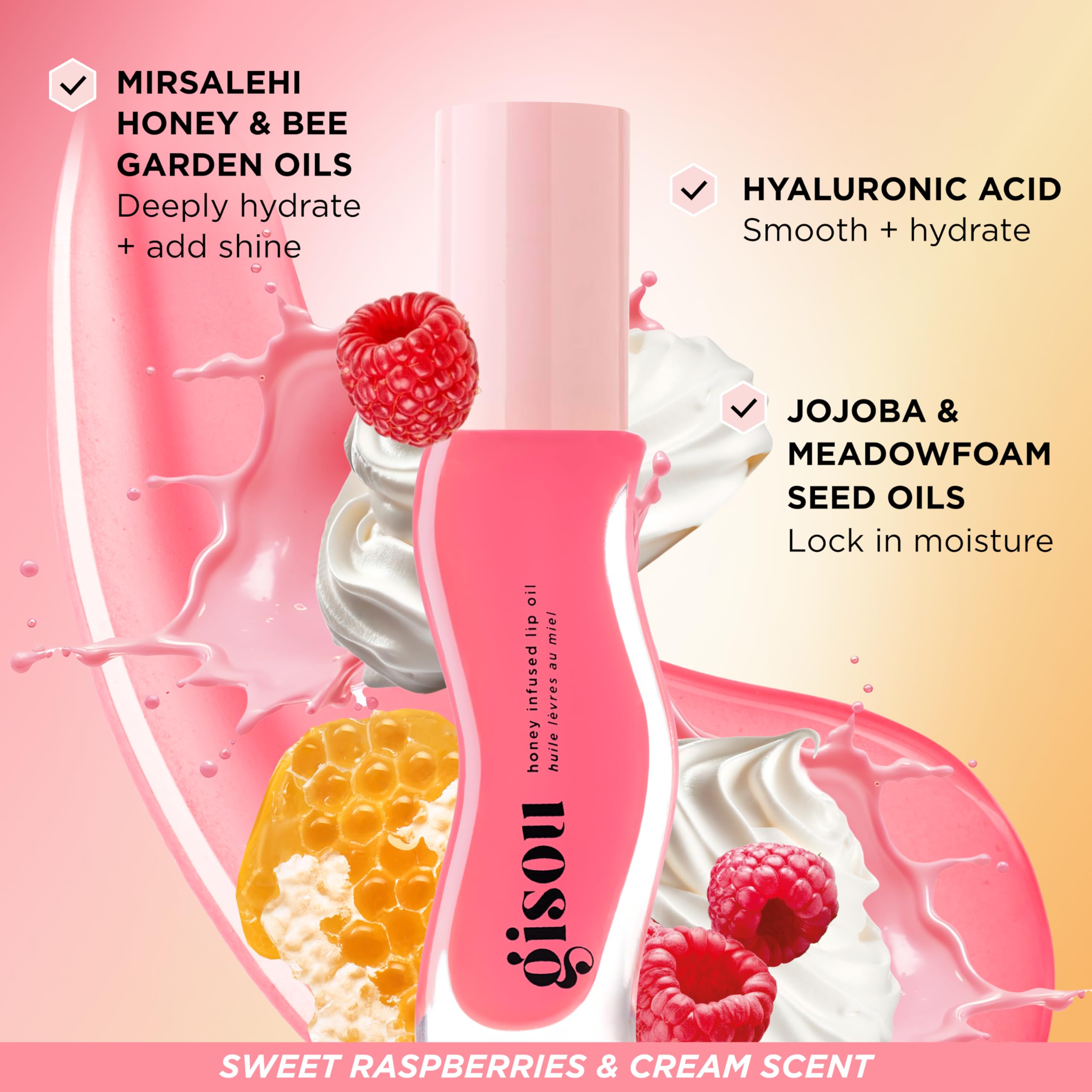 Gisou Lip Oil uses natural honey and jojoba oil for nourished lips.