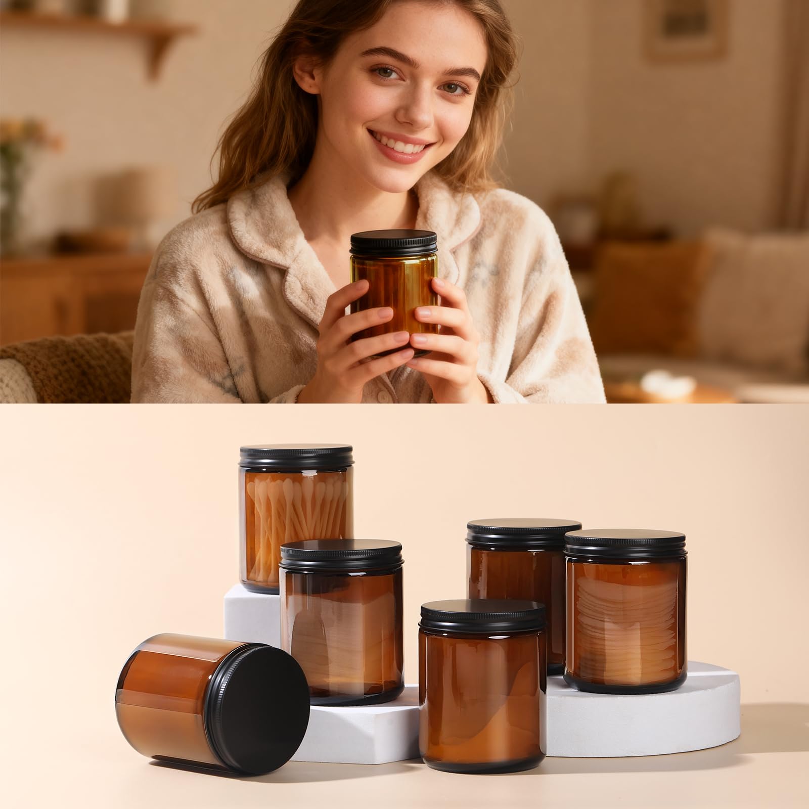 GIVAMEIHF 3-pack amber glass jars ready for DIY projects