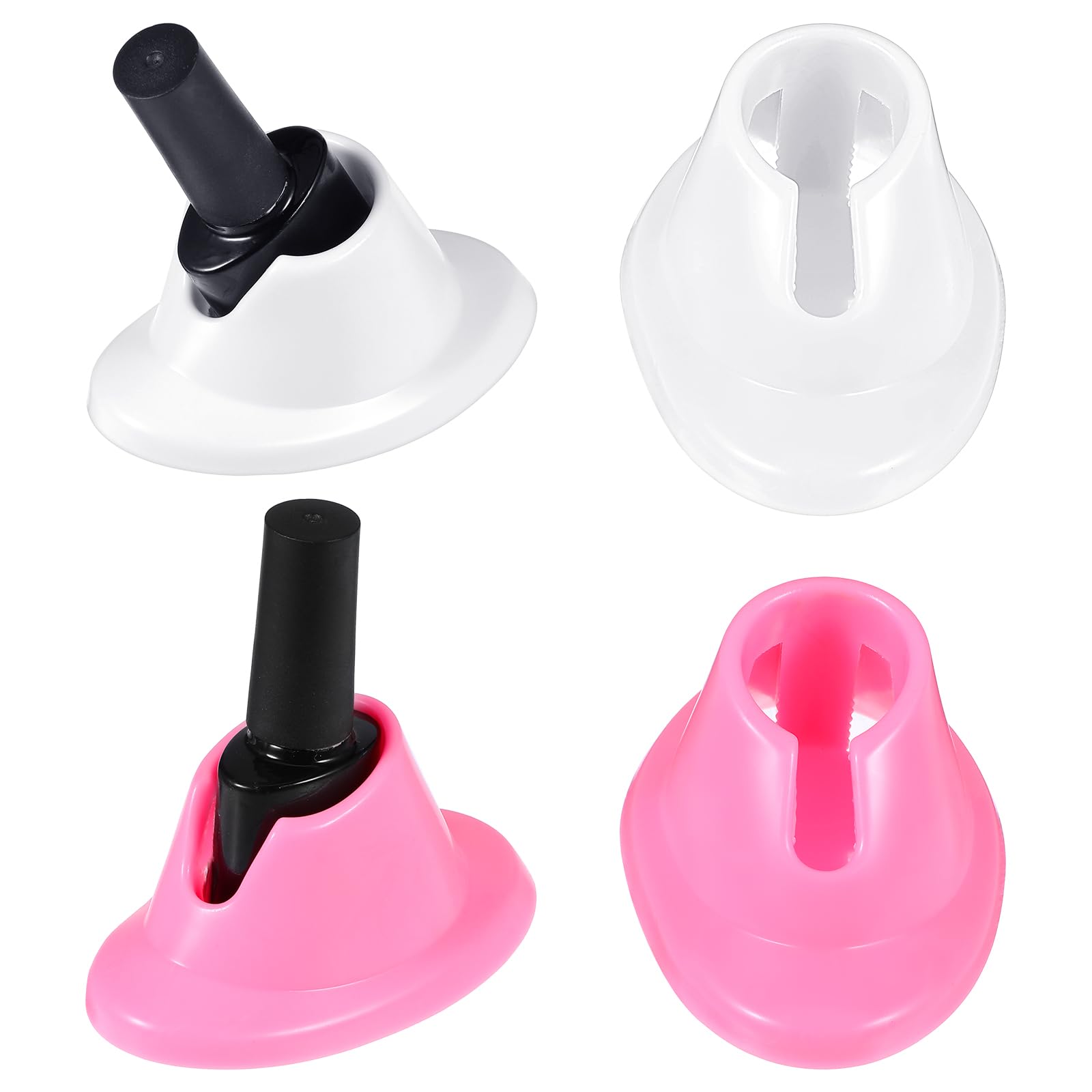 Gjinxi soft silicone bottle holder in pink and white keeps nail polish upright.