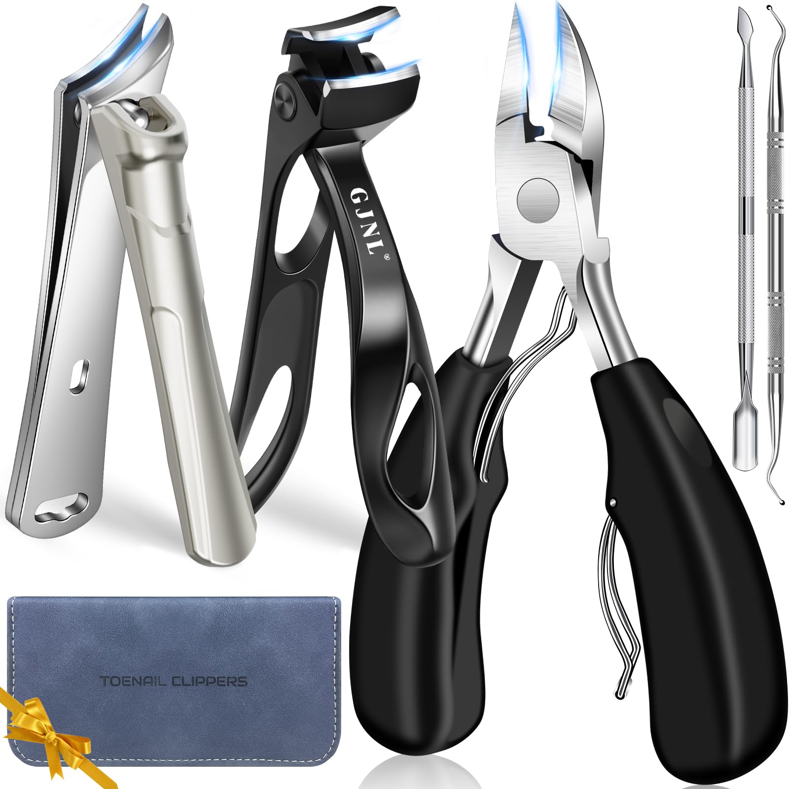 GJNL angled-head toenail clippers for precise trimming of thick nails.