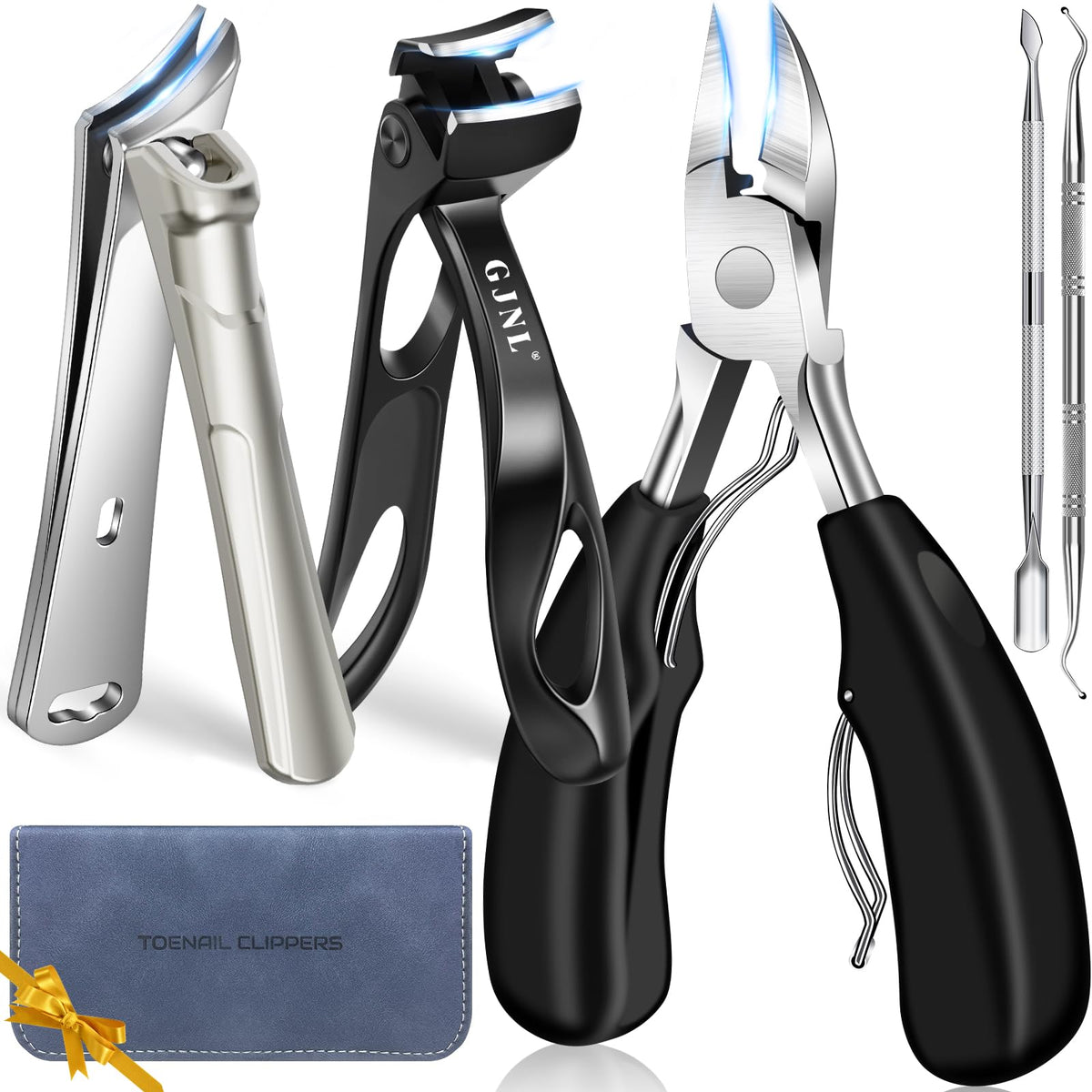 GJNL angled-head toenail clippers for precise trimming of thick nails.