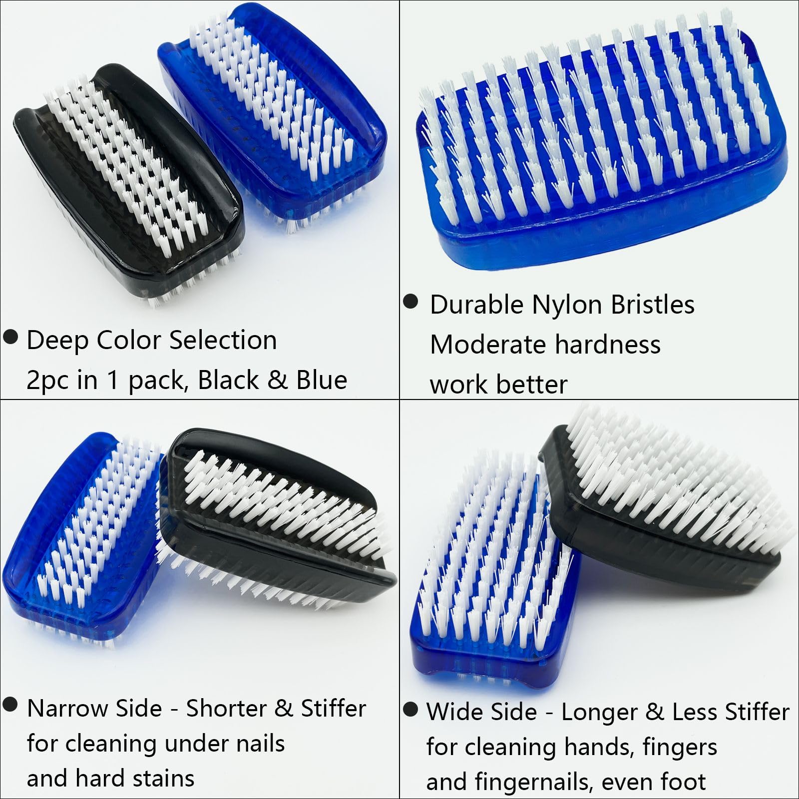 GKETN two-pack in black and blue with white nylon bristles.