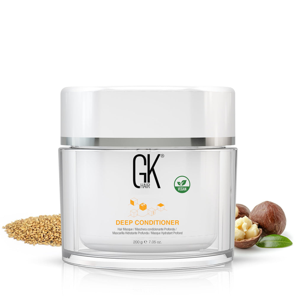 GK HAIR vegan deep conditioning mask jar with rich cream for deep hydration.