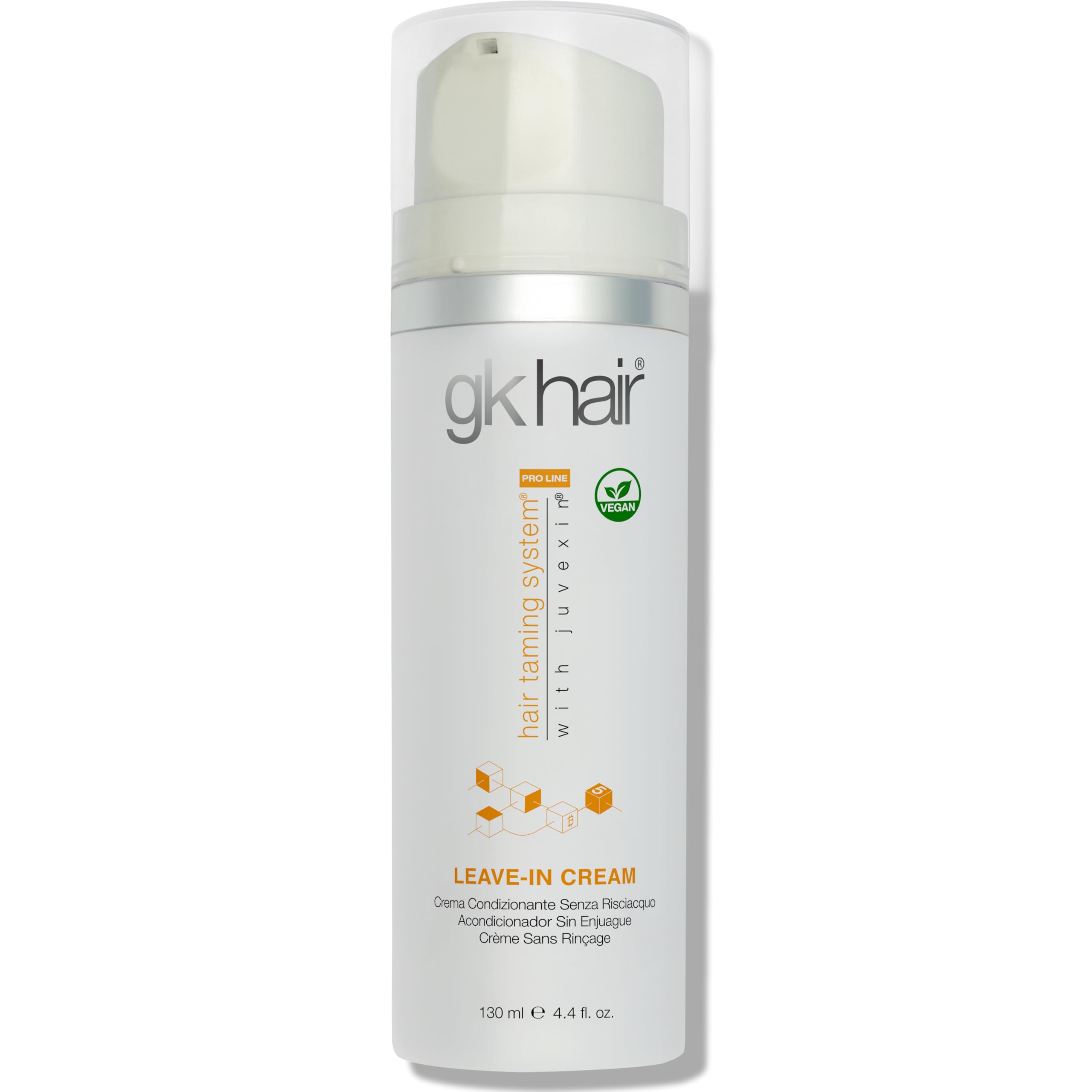 GK HAIR vegan leave-in conditioner bottle front improves detangling and frizz control
