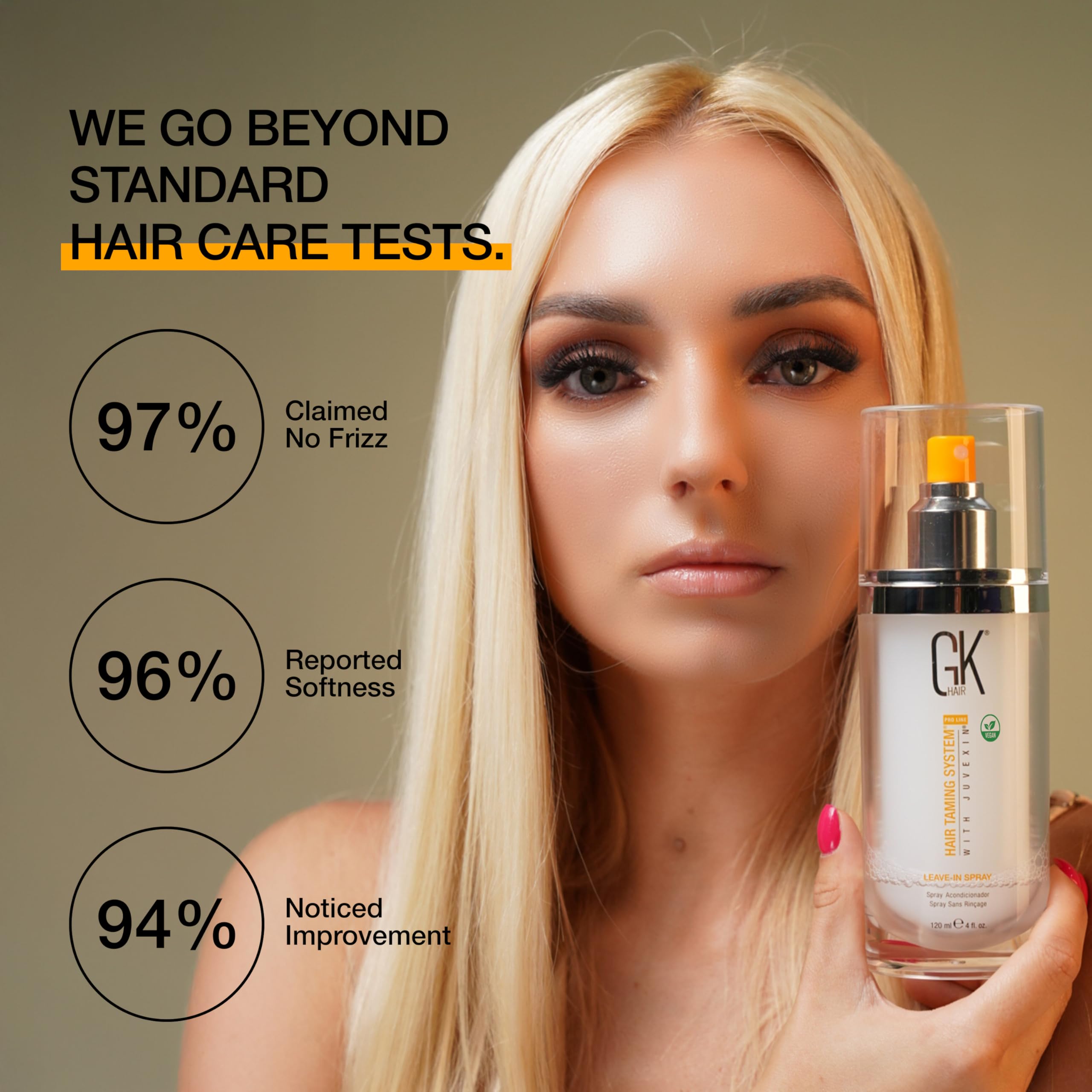GK Hair vegan leave-in conditioner spray detangling action on damp hair