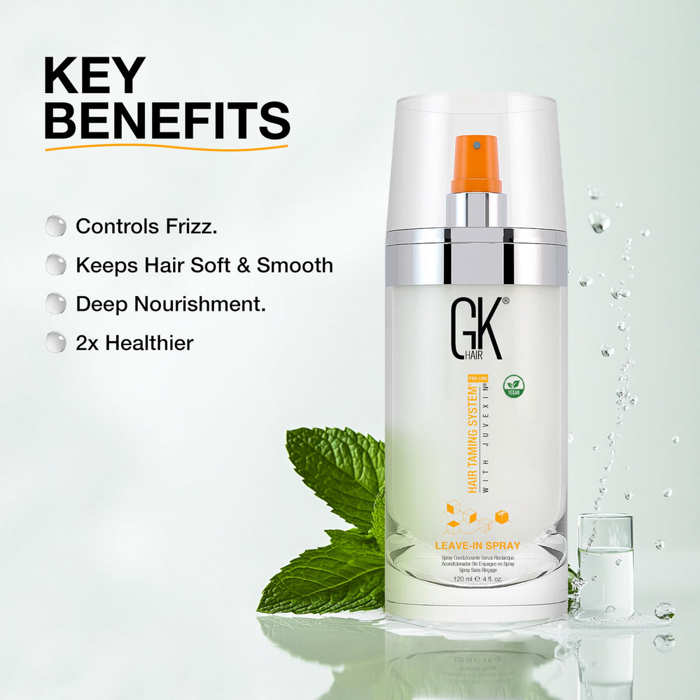 GK Hair vegan leave-in conditioner spray leaves soft finish on hair