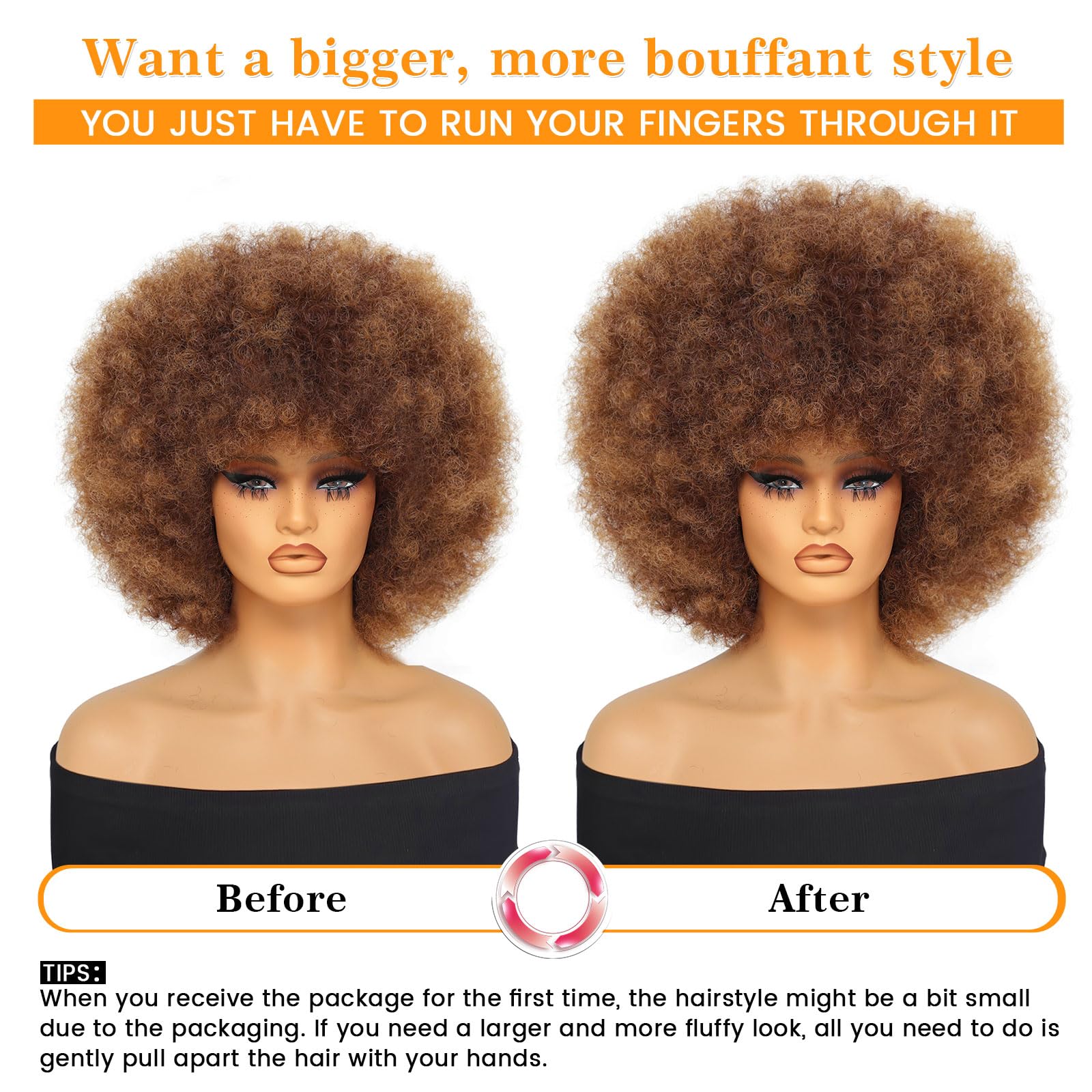 GKtineke Afro Wig 14 inch, fluffy crown, ideal for party looks.