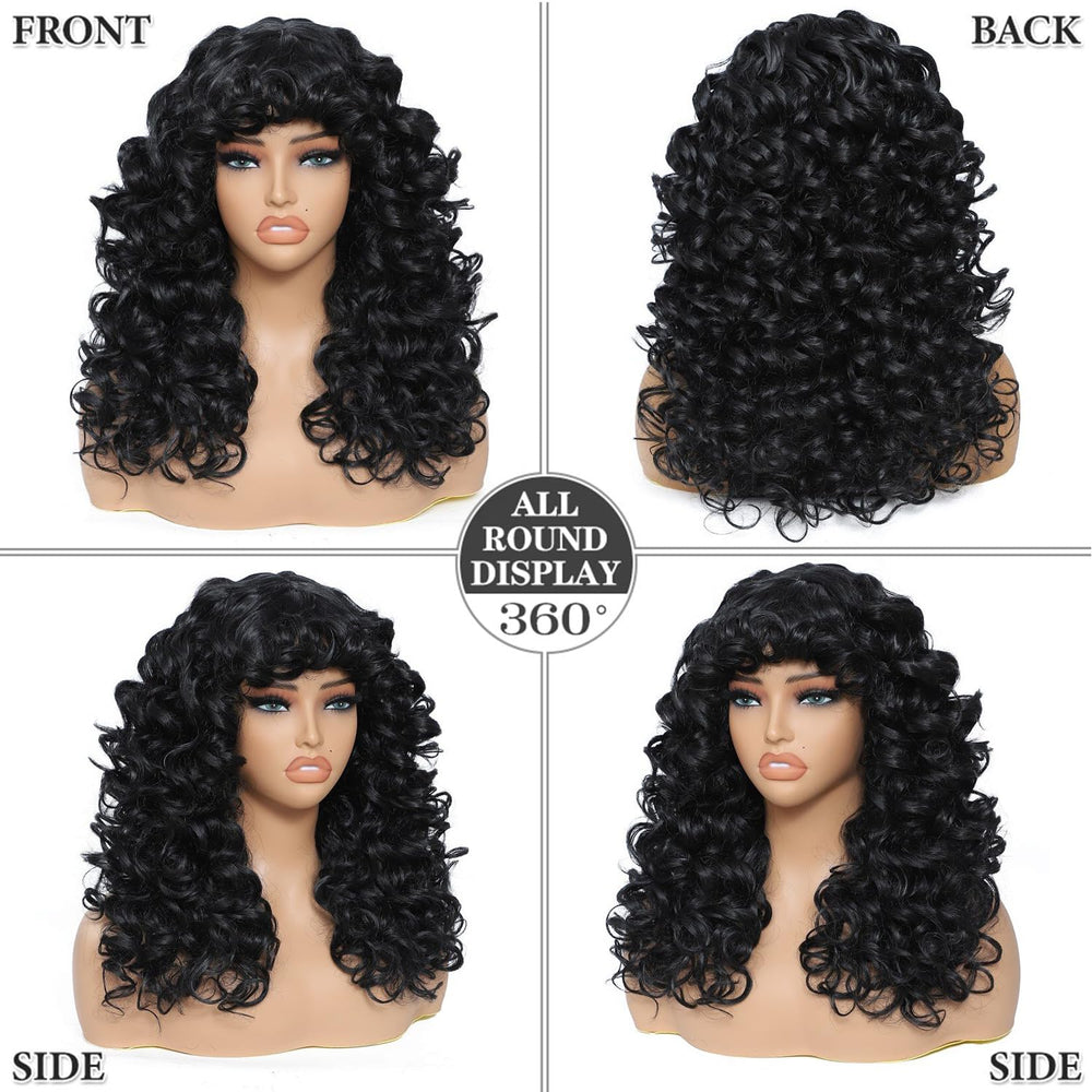 GKtineke Curly Wig 20-inch bangs side view, natural flow and movement