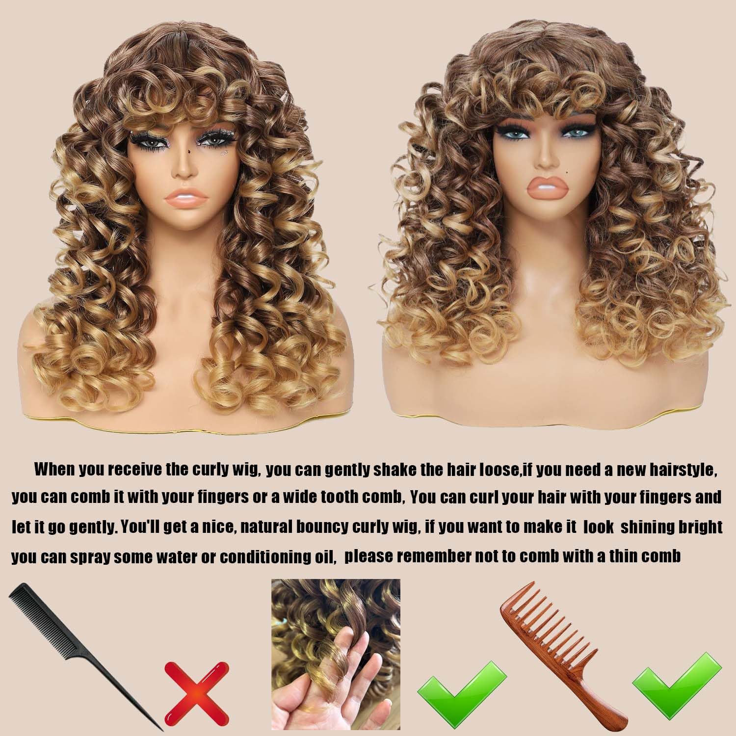 GKtineke Curly Wig adjustable cap, secure comfortable fit for daily wear