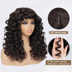 GKtineke Curly Wig natural black back view, full volume and smooth silhouette